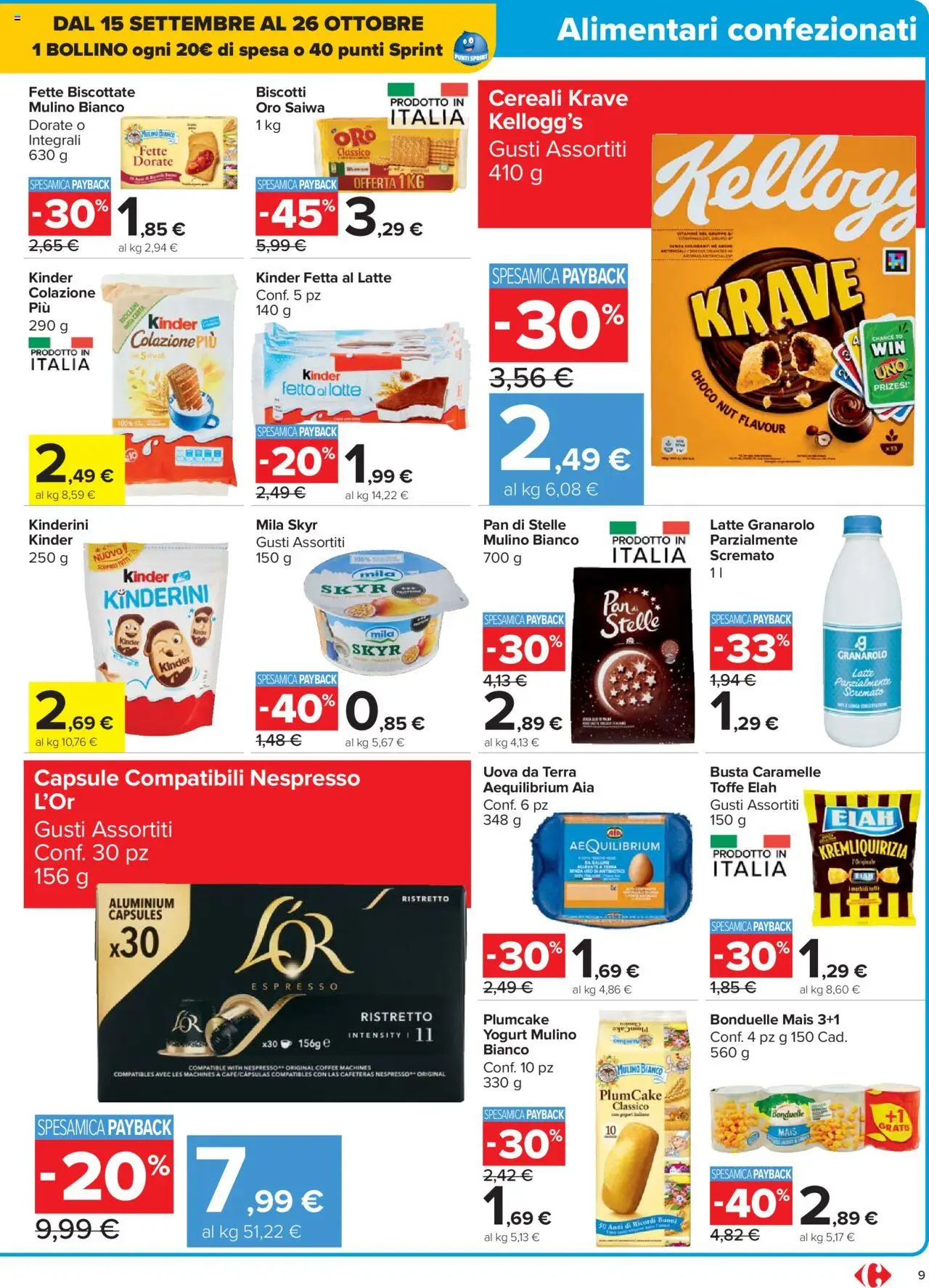 Volantino Carrefour del 15.09.2025 | Pagina: 9 | Prodotti: Yogurt, Cereali, Biscotti, Latte