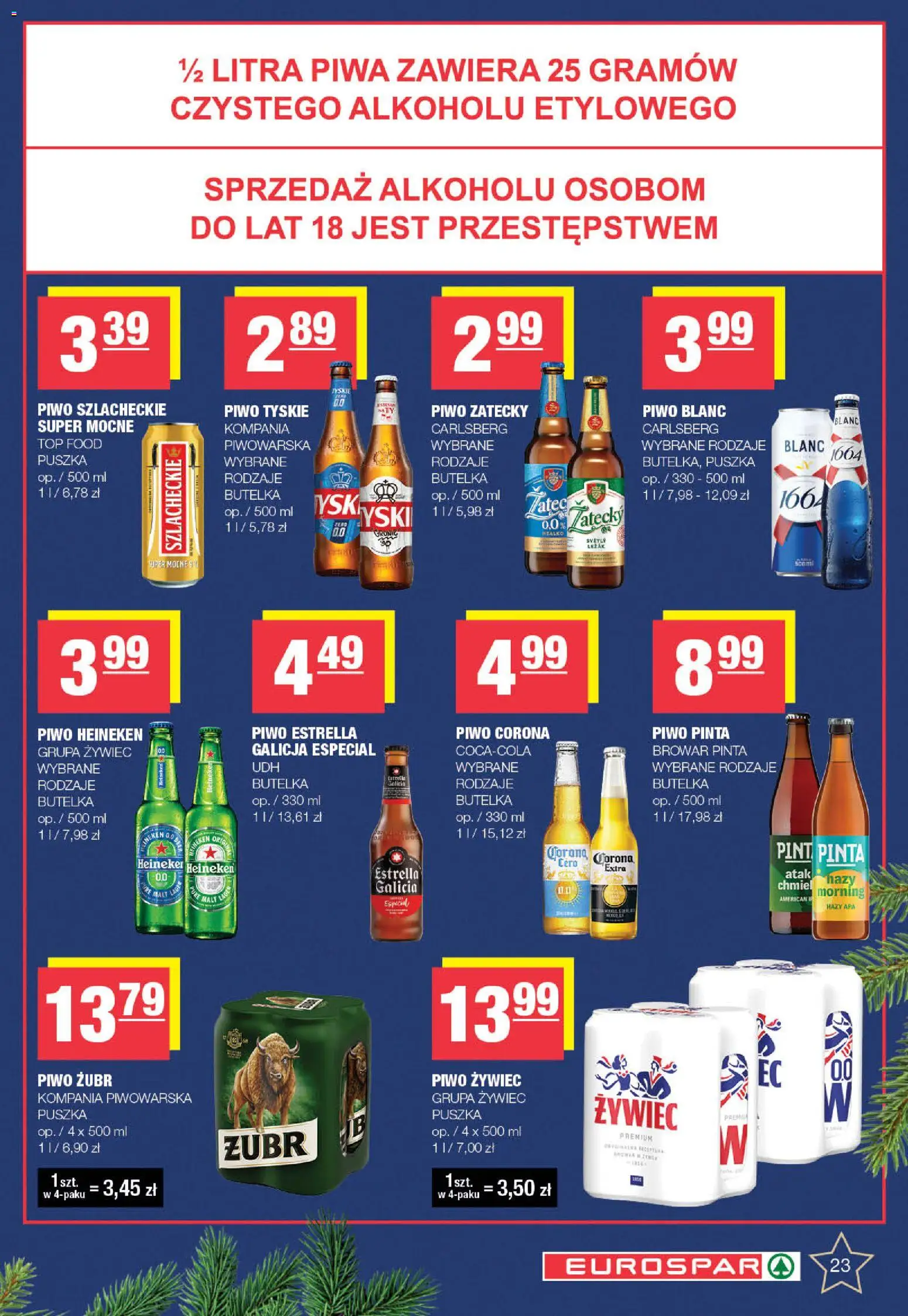 Spar Gazetka - Eurospar od 08.12.2025 | Strona: 23 | Produkty: Piwo żubr, Top, Leżak, Piwo