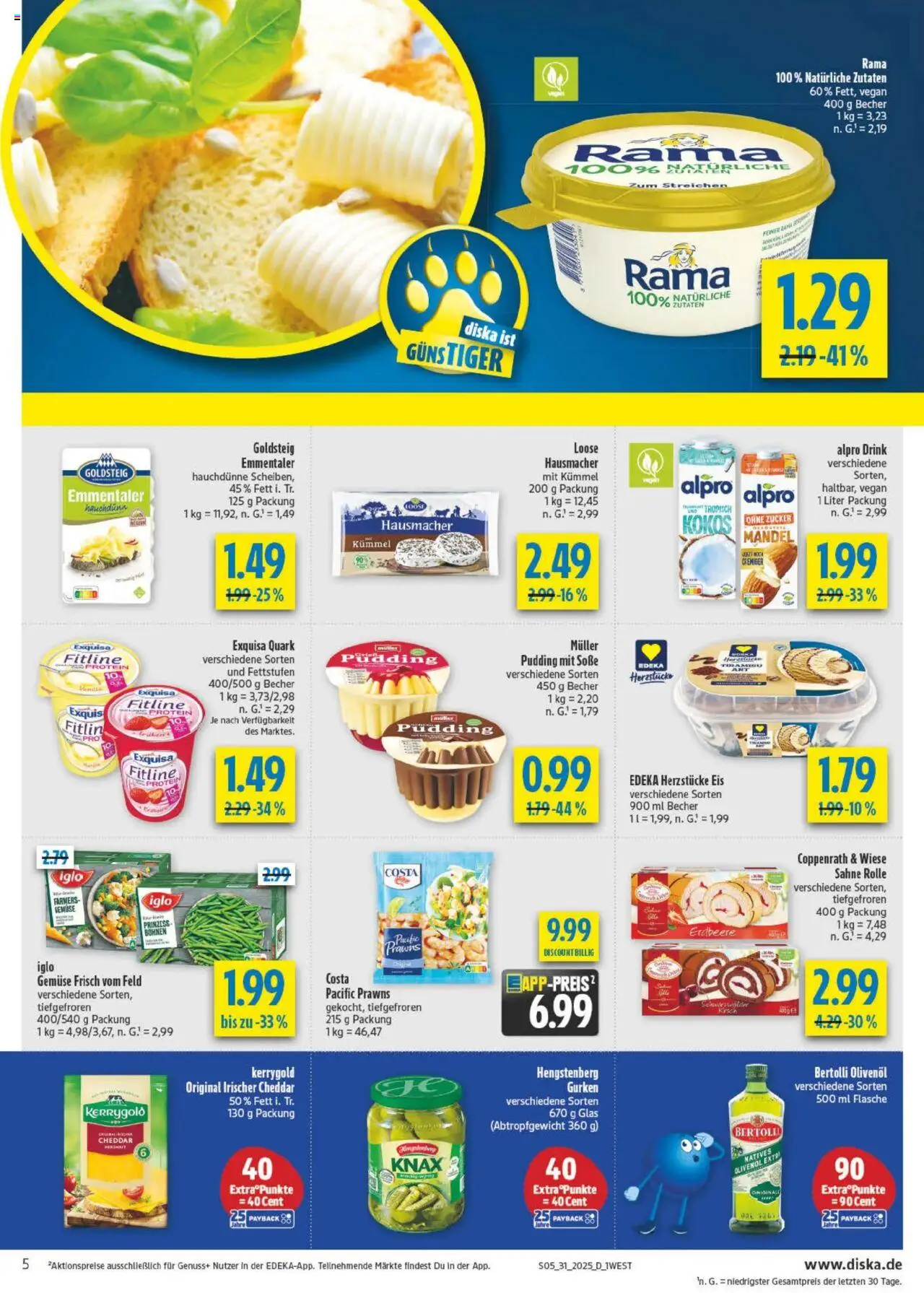 Diska - Bayern - gültig ab dem 28.07.2025 | Seite: 5 | Produkte: Rama, Iglo, Pudding, Exquisa