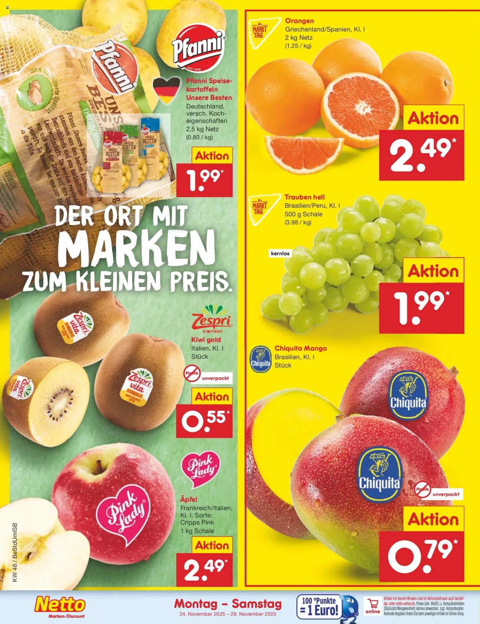Netto Marken-Discount - Black Friday – gültig ab 24.11.2025 | Seite: 4 | Produkte: Trauben, Äpfel, Orangen, Kiwi