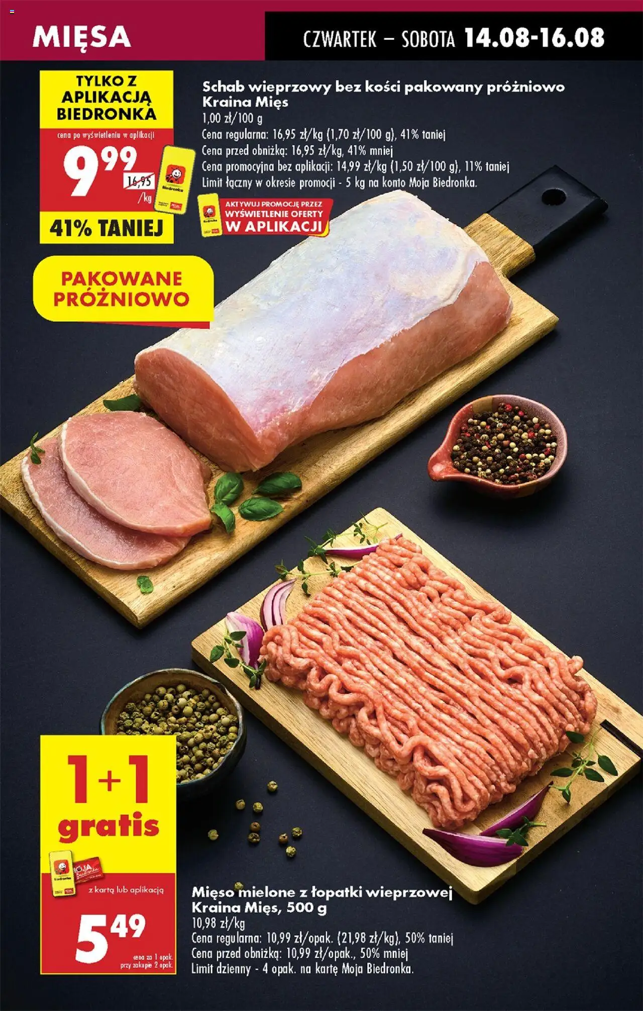 Biedronka gazetka - Oferta w tym tygodniu od 14.08.2025 | Strona: 39 | Produkty: Karta, Kraina mięs, Schab wieprzowy bez kości, Mięso mielone