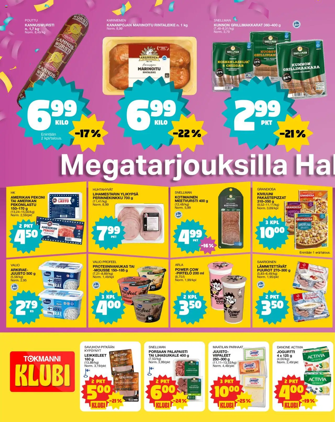 Tokmanni - EUROSPAR Ylöjärvi Ruokasanomat – voimassa 02.10.2025 alkaen | Sivu: 2 | Tuotteet: Meetvursti, Pirtelö, Emmental, Pizza