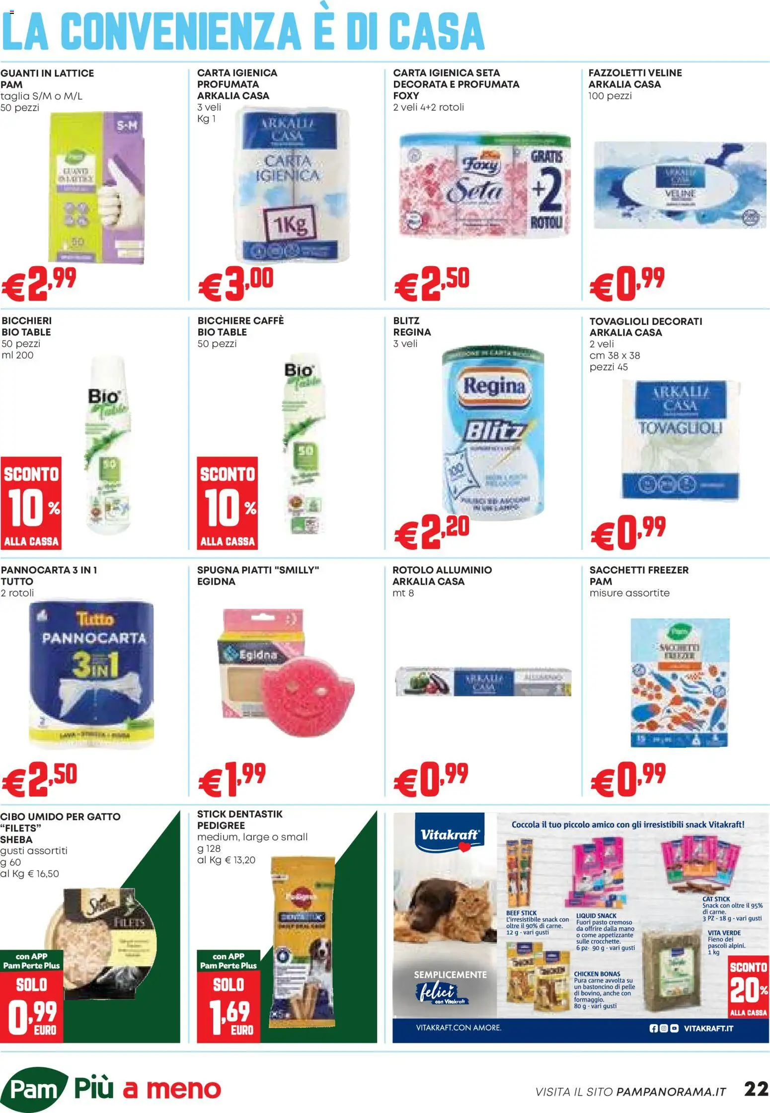 Volantino PAM del 23.10.2025 | Pagina: 22 | Prodotti: Veline, Fazzoletti, Guanti, Freezer