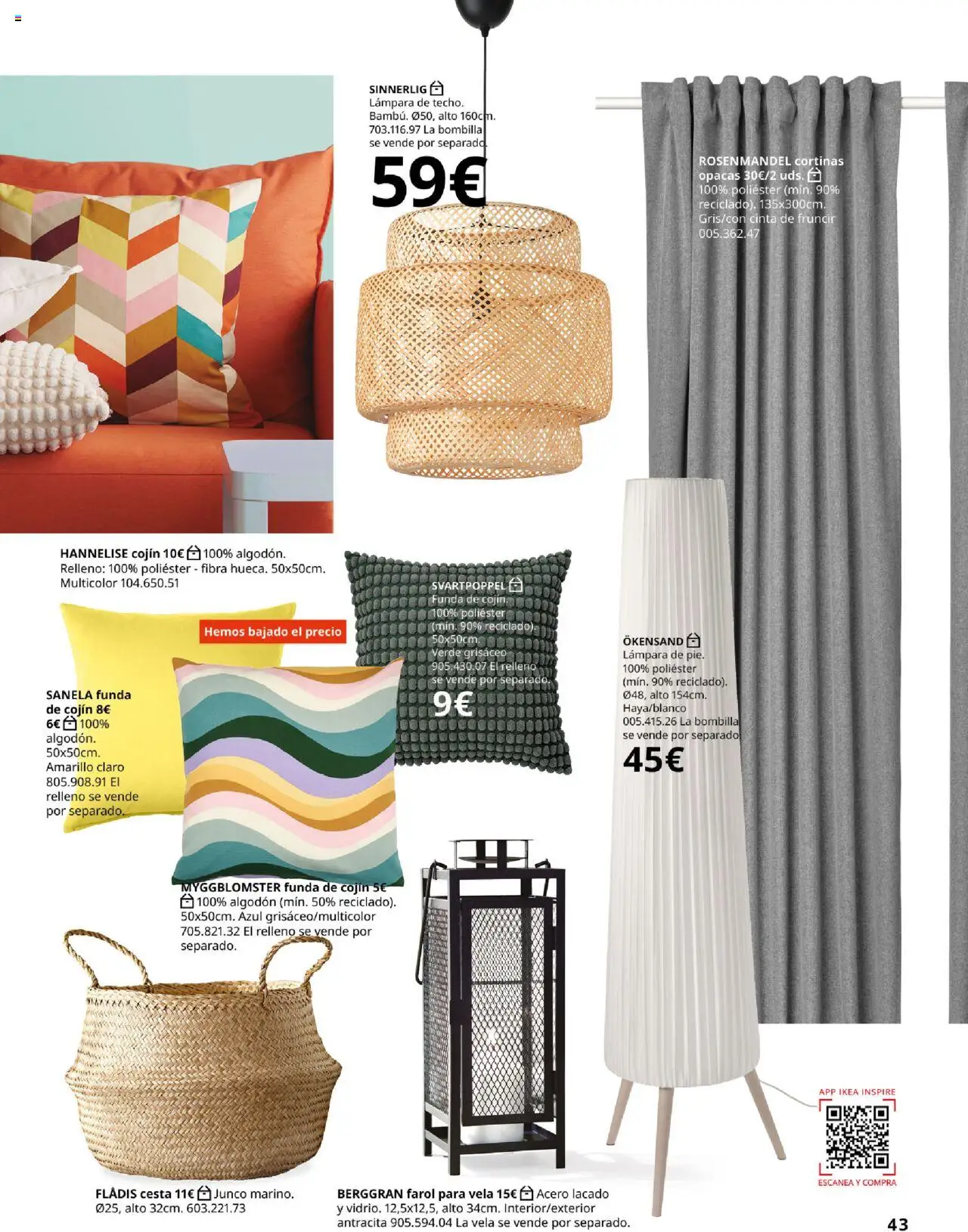 Catálogo IKEA Accesorios y decoración │ válido desde el 25.09.2025 | Página: 43 | Productos: Vela, Funda, Bombilla, Cesta