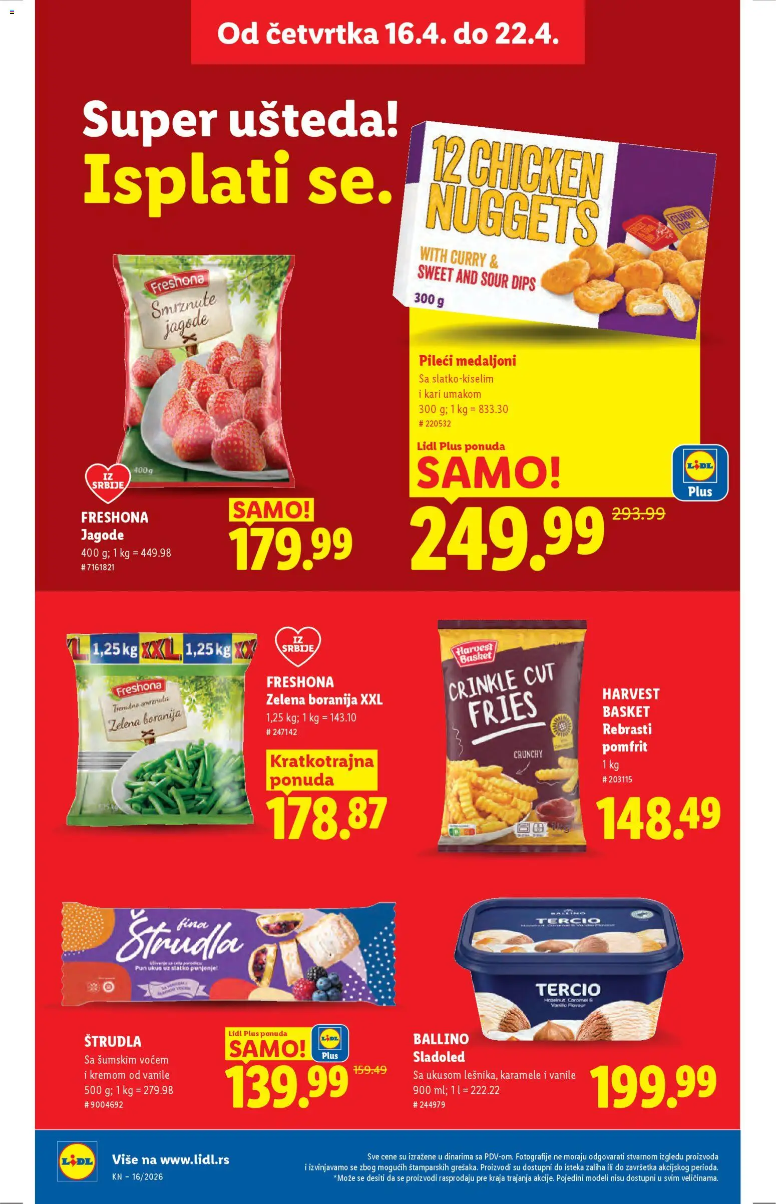 Lidl katalog - važi od 16.04.2026 | Strana: 22 | Proizvode: Boranija, Chicken nuggets, Štrudla, Pomfrit