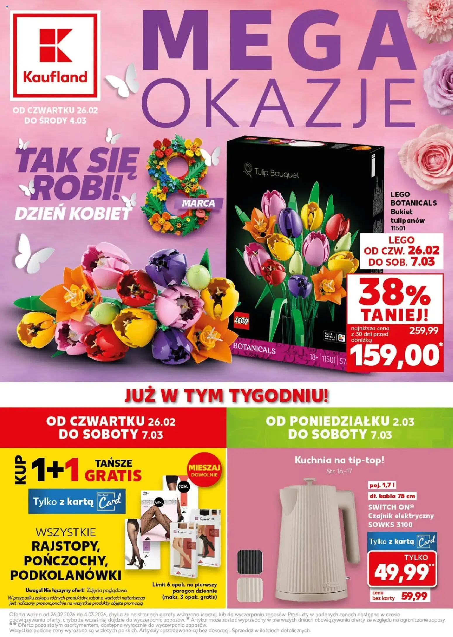 Kaufland gazetka - Mega okazje od 26.02.2026 | Strona: 1 | Produkty: Karta, Czajnik, Lego, Podkolanówki