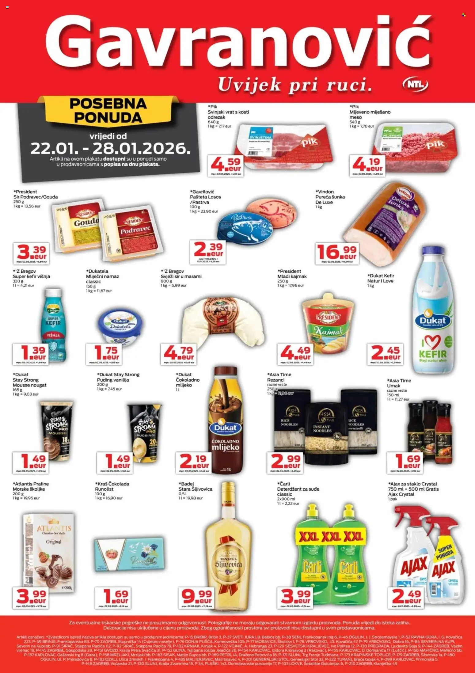 Gavranović katalog | vrijedi od 22.01.2026 | Stranica: 1 | Proizvodi: Šljivovica, Meso, Puding, Kefir