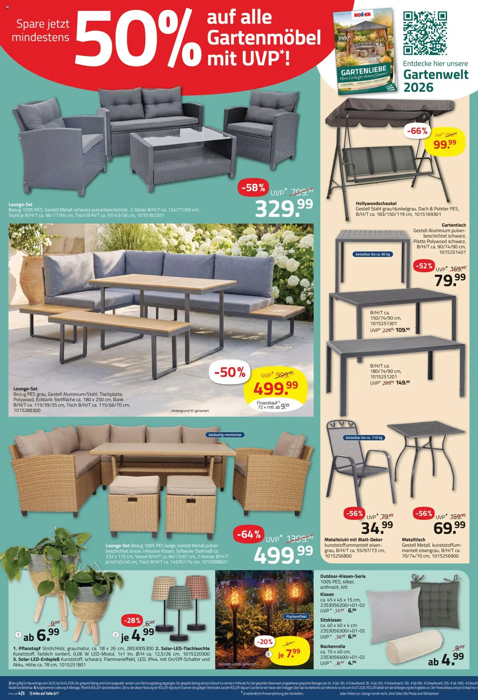 Roller Prospekt 	 – gültig ab 29.03.2026 | Seite: 4 | Produkte: Kissen, Tisch, Stuhl, Gartenmöbel