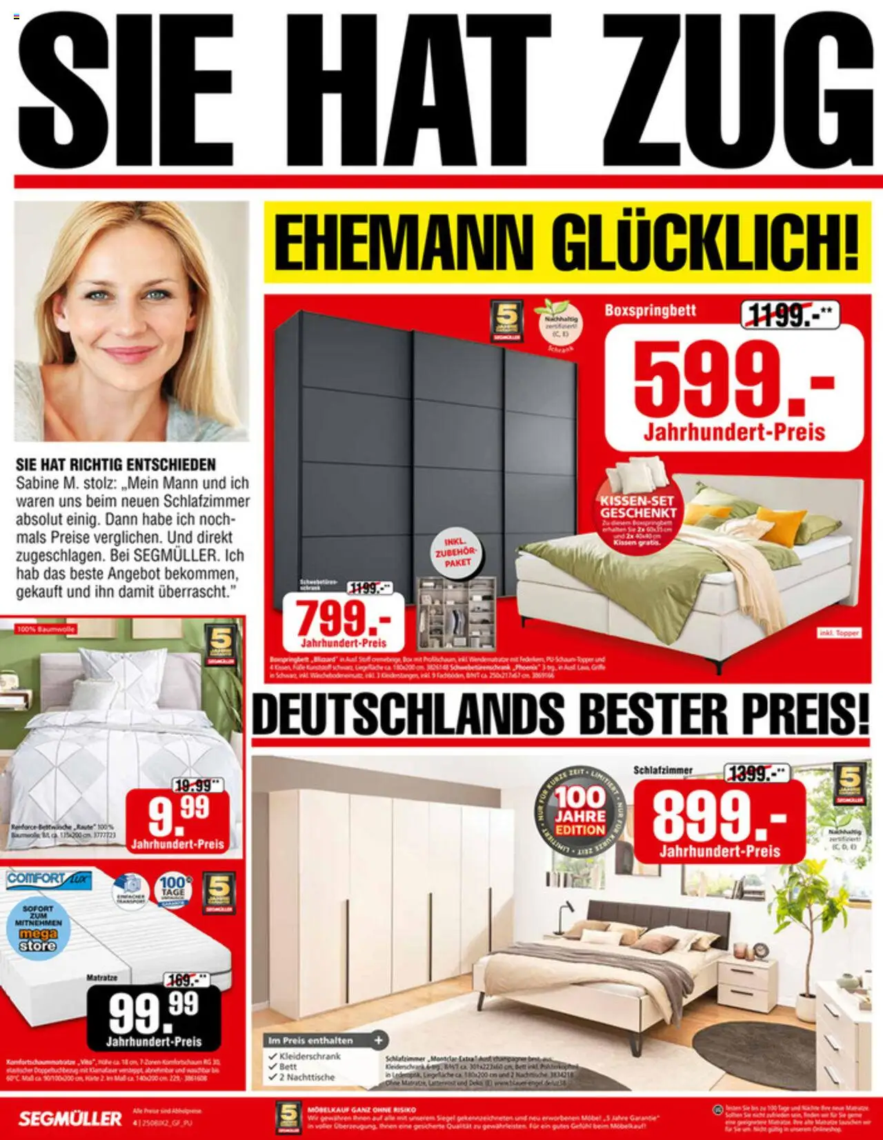 Segmüller Skandalös günstig - gültig ab dem 16.08.2025 | Seite: 4 | Produkte: Matratze, Kissen, Kleiderschrank, Boxspringbett