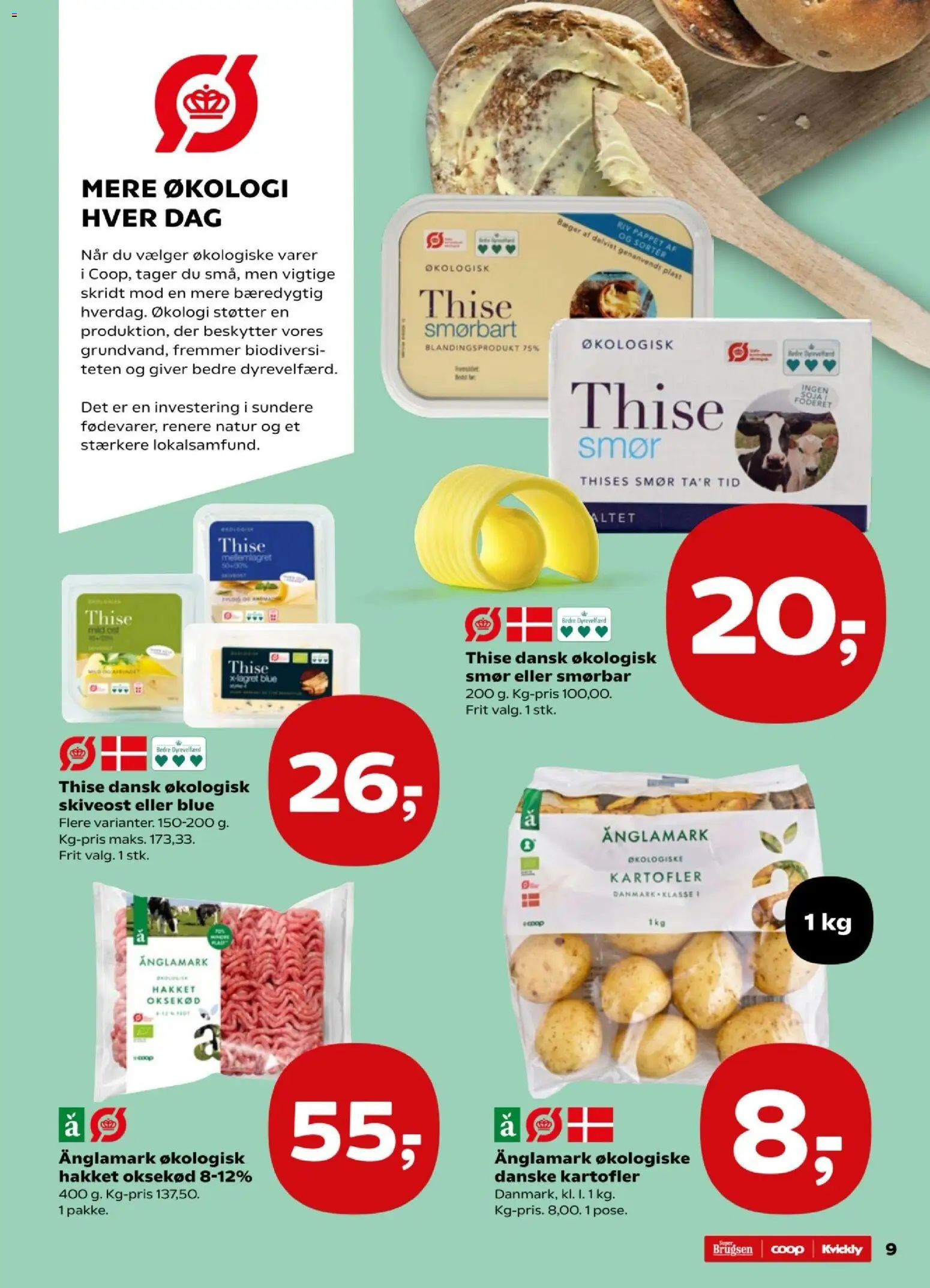 Kvickly tilbudsavis – gyldig fra 09.01.2026 | Side: 9 | Produkter: Smør, Oksekød, Kartofler, Skiveost