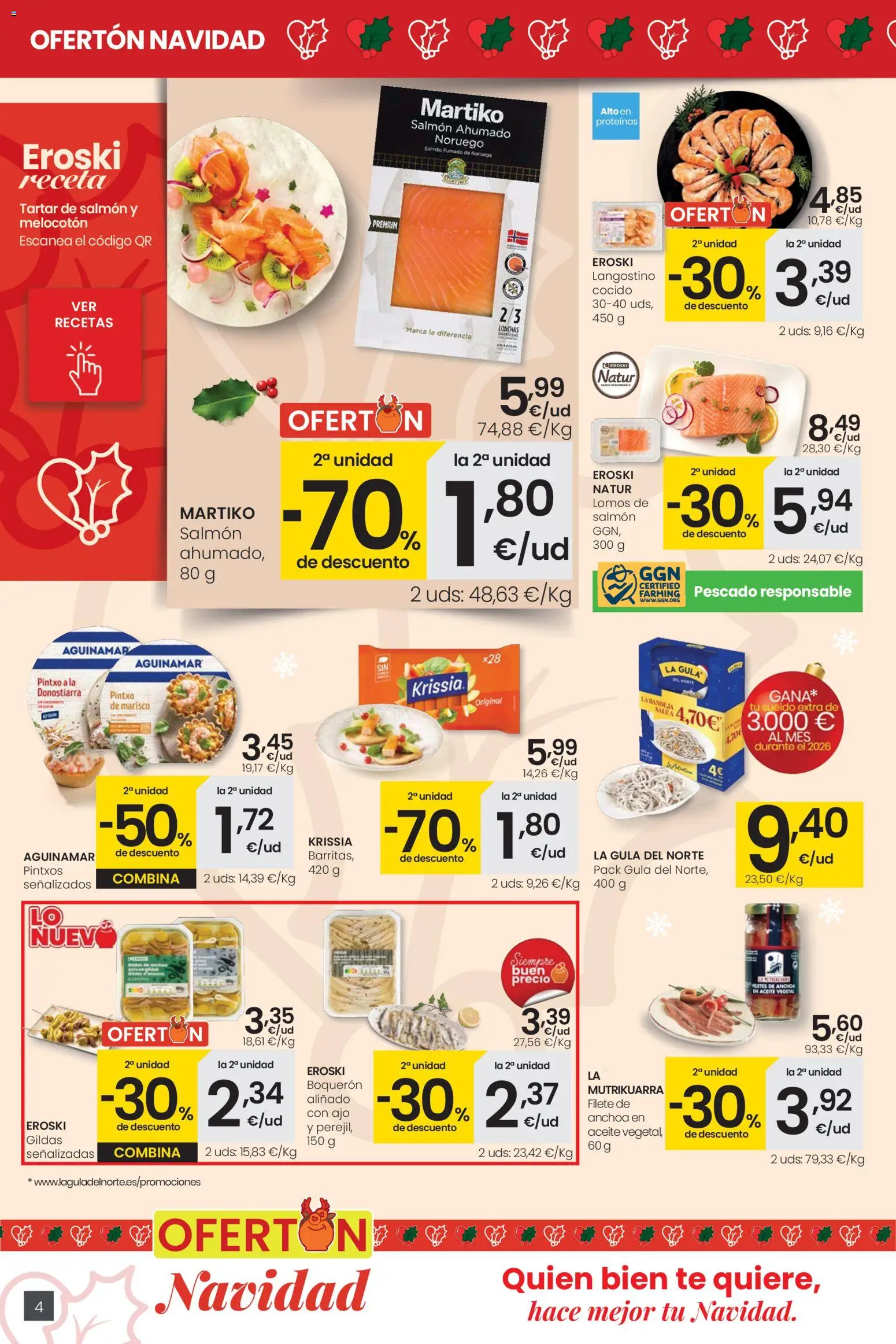 Eroski - Ofertón Navidad  │ válido desde el 27.11.2025 | Página: 4 | Productos: Té, Salmón ahumado, Filete, Anchoa
