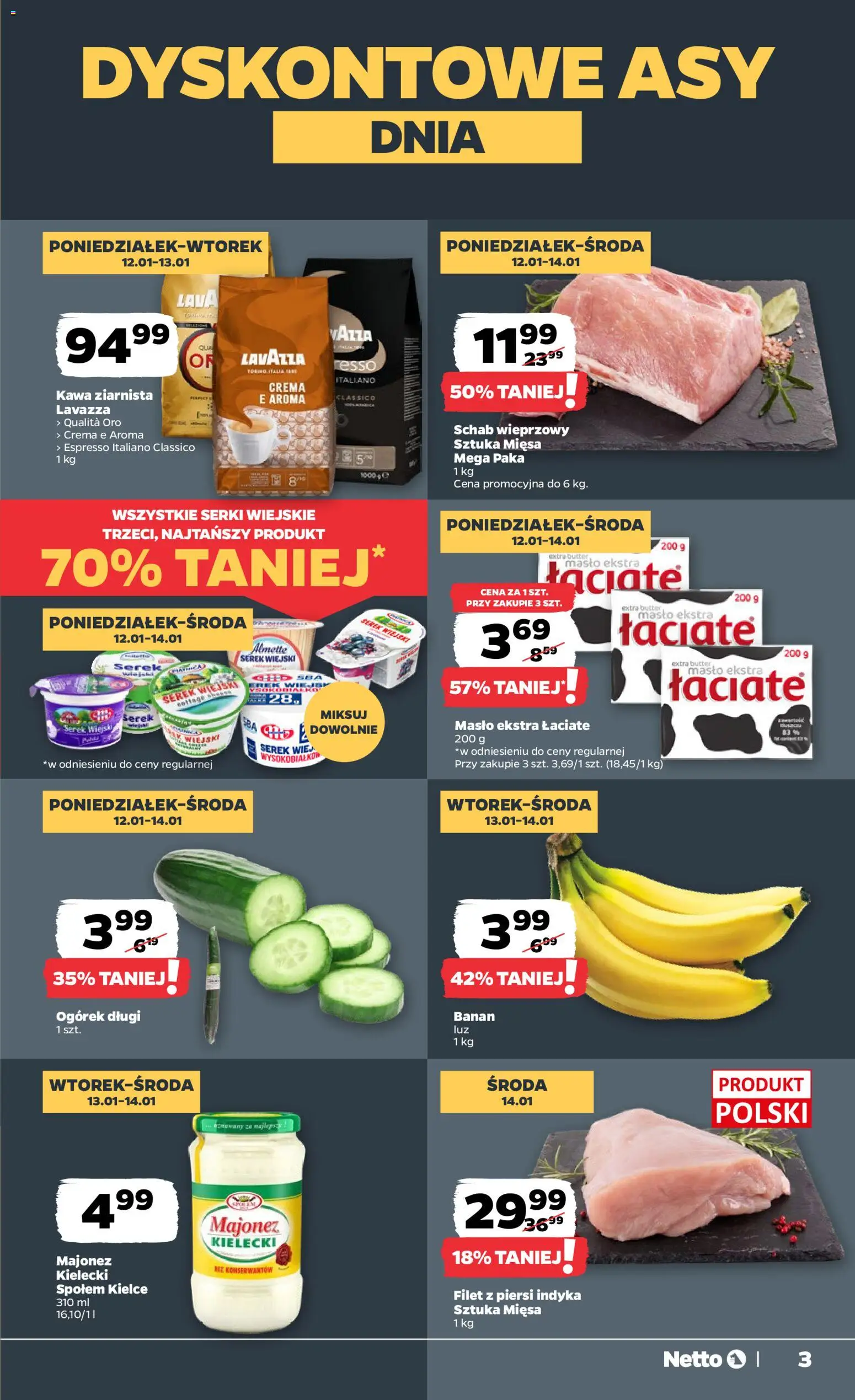 Netto gazetka - Spożywcza od 12.01.2026 | Strona: 3 | Produkty: Schab, Kawa ziarnista, Lavazza, Masło