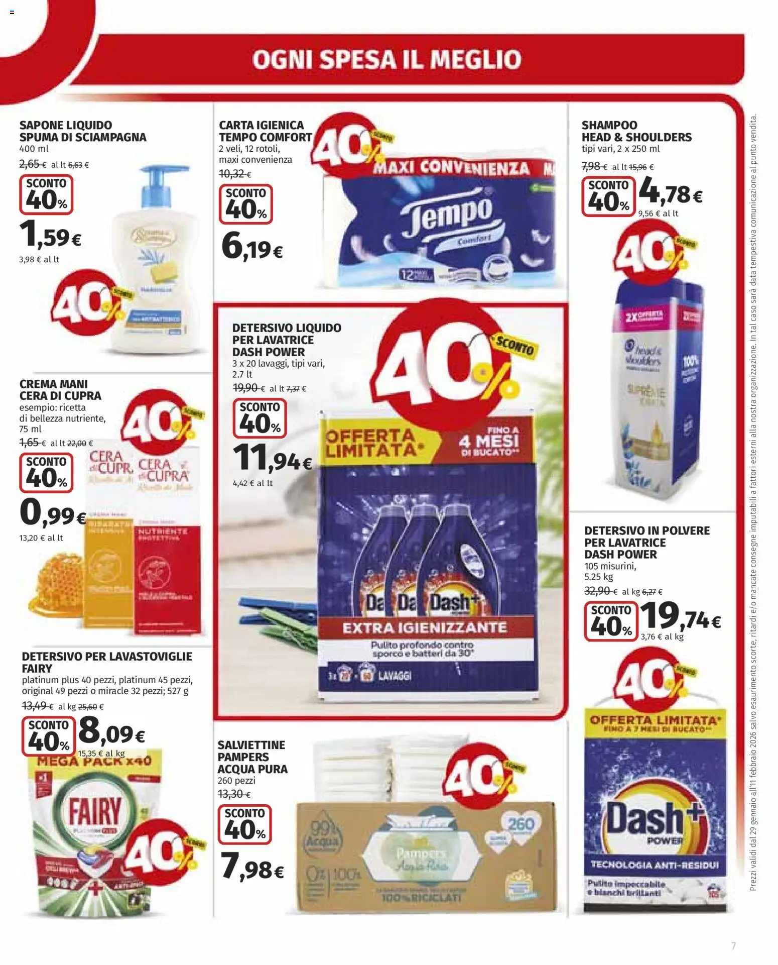 Volantino Ipercoop del 29.01.2026 | Pagina: 7 | Prodotti: Shampoo, Sapone, Acqua, Lavastoviglie