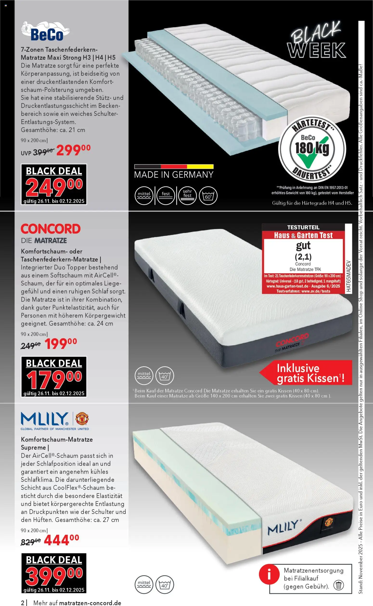 Matratzen Concord - Black Friday – gültig ab 26.11.2025 | Seite: 2 | Produkte: Gewicht, Matratze, Kissen, Liege
