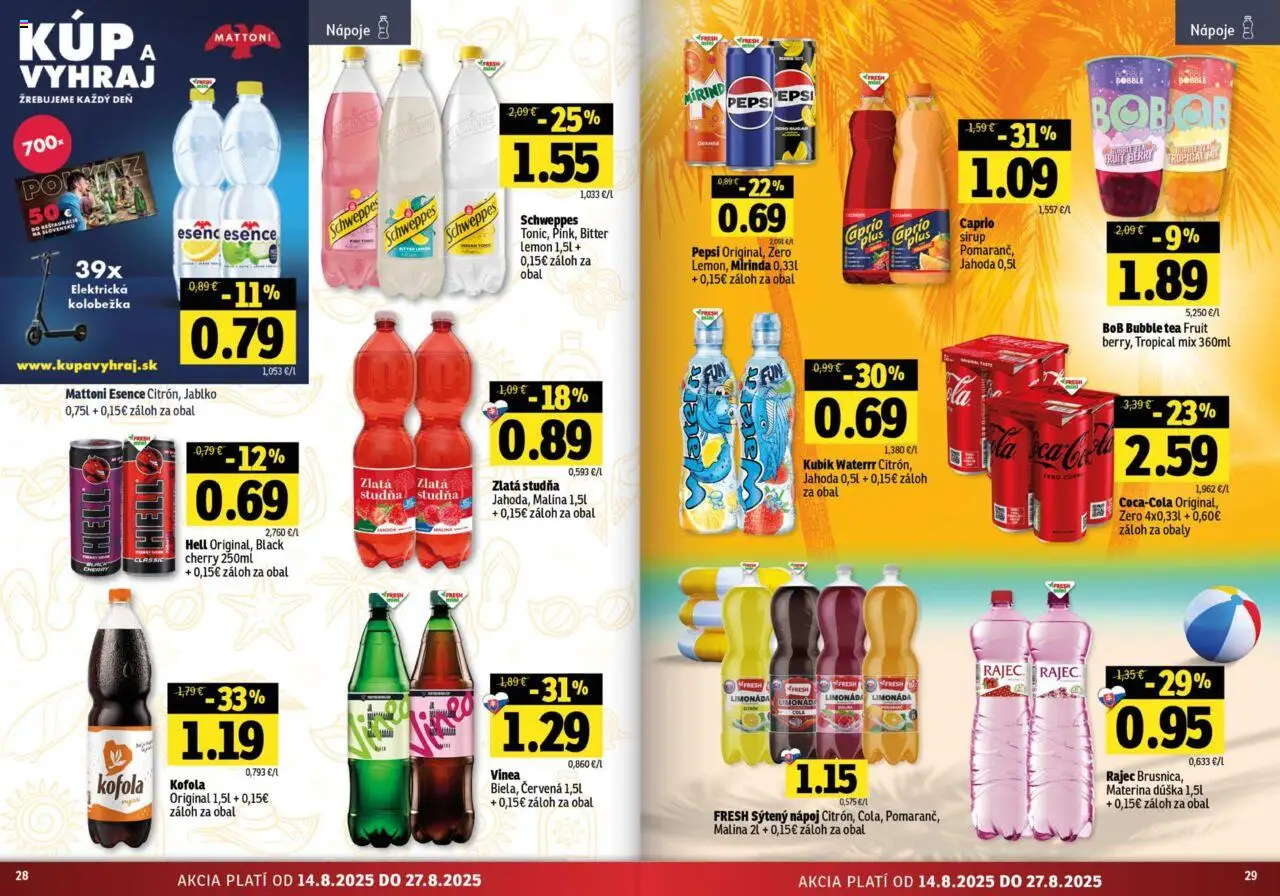 Fresh Východné Slovensko │ platný od 14.08.2025 | Strana: 15 | Produkty: Rajec, Kofola, Mirinda, Vinea