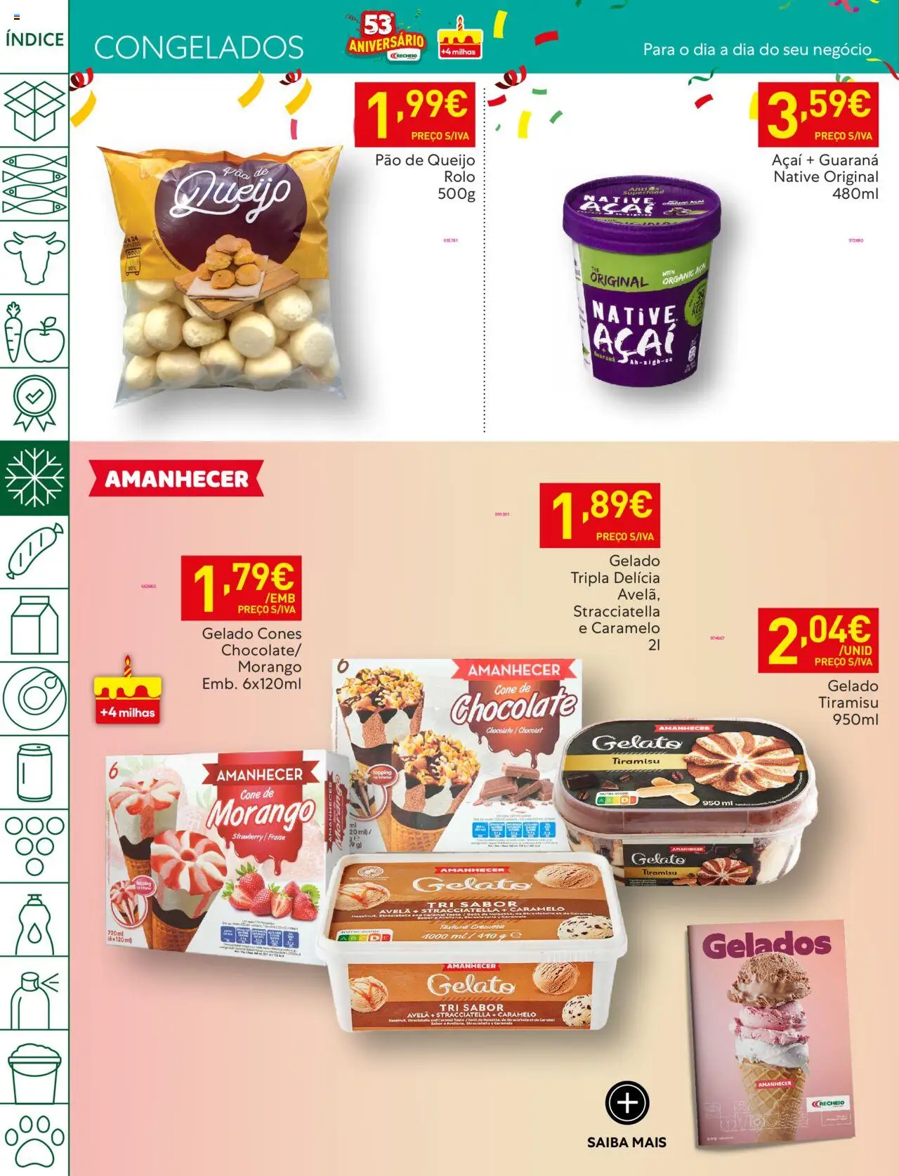 Recheio folheto │ válido de 21.10.2025 | Página: 20 | Produtos: Açai, Gelado, Queijo, Pão