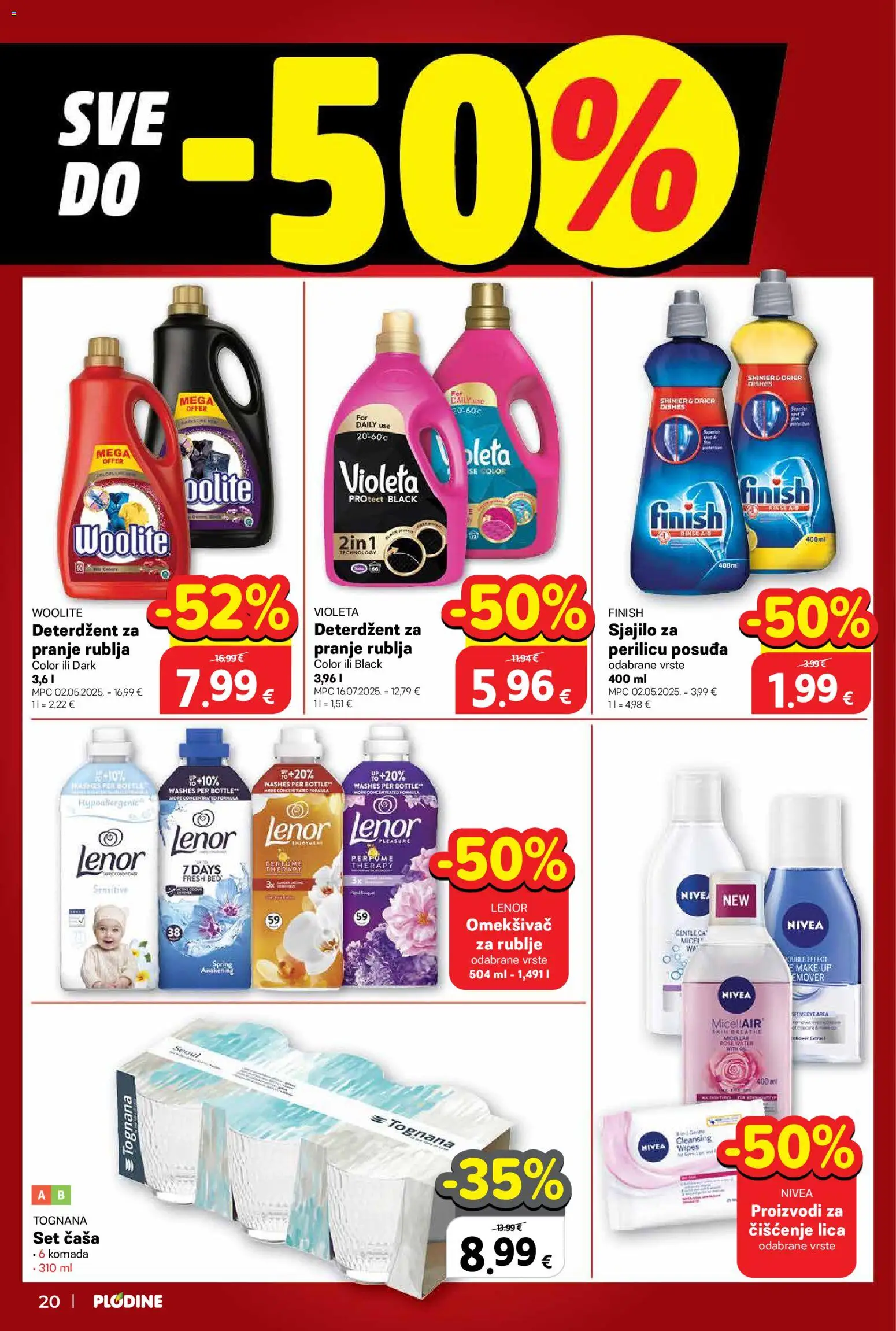Plodine katalog | vrijedi od 18.03.2026 | Stranica: 20 | Proizvodi: Tognana, Omekšivač, Nivea, Violeta