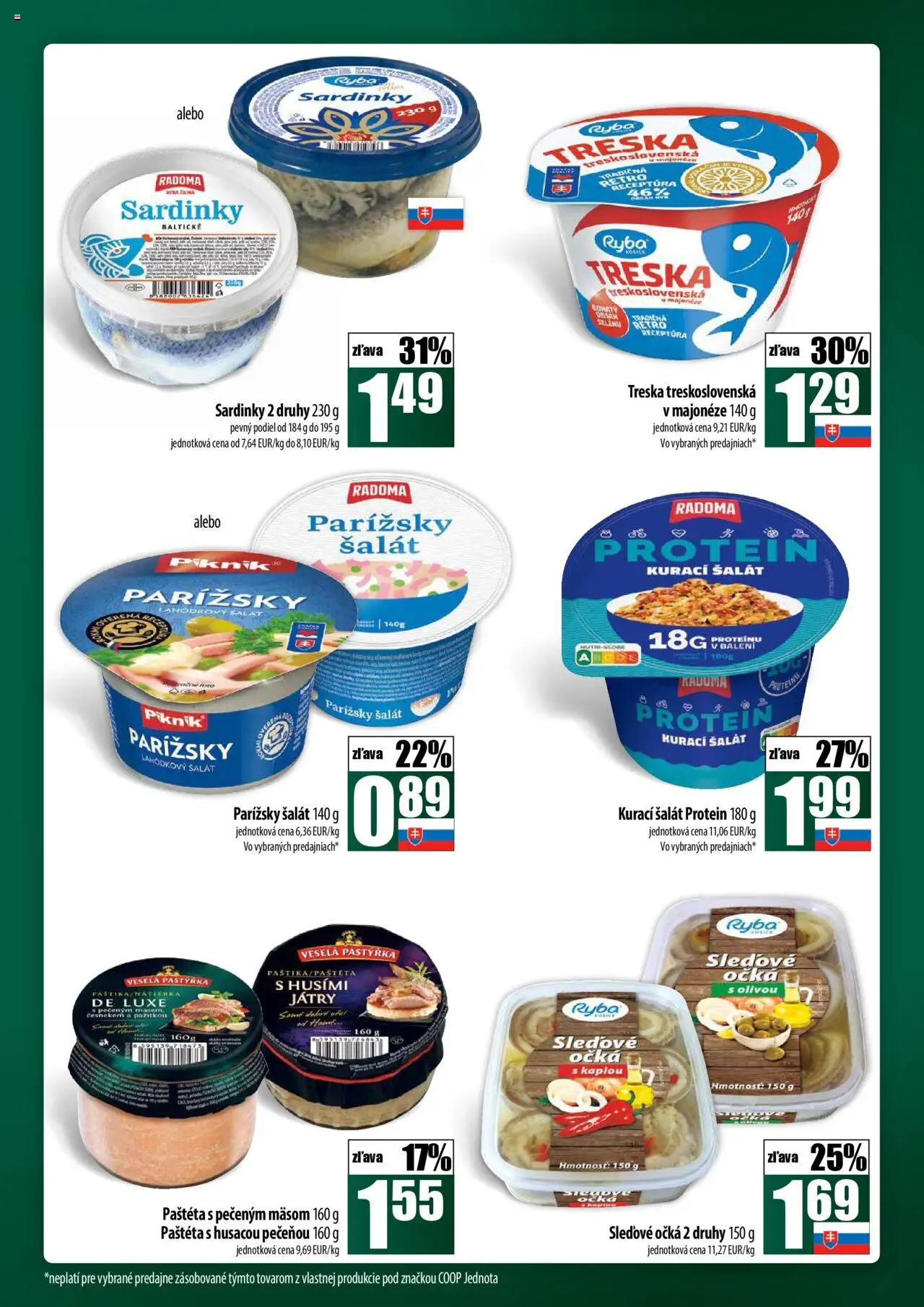 Nové COOP Jednota akcie – leták je platný od 18.09.2025 | Strana: 13 | Produkty: Sardinky, Protein, Šál, Treska