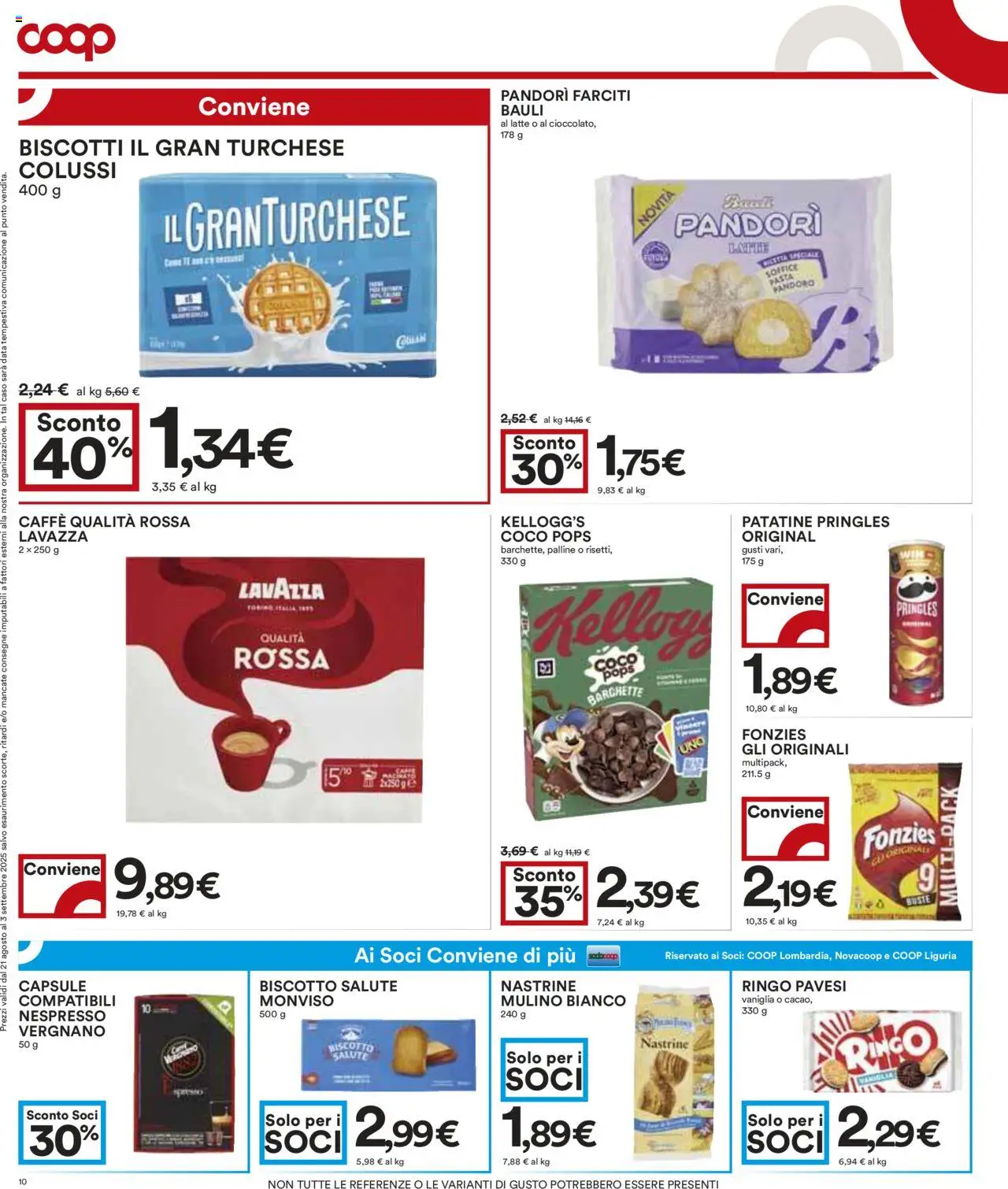 Volantino COOP del 21.08.2025 | Pagina: 10 | Prodotti: Patatine, Biscotti, Latte, Data