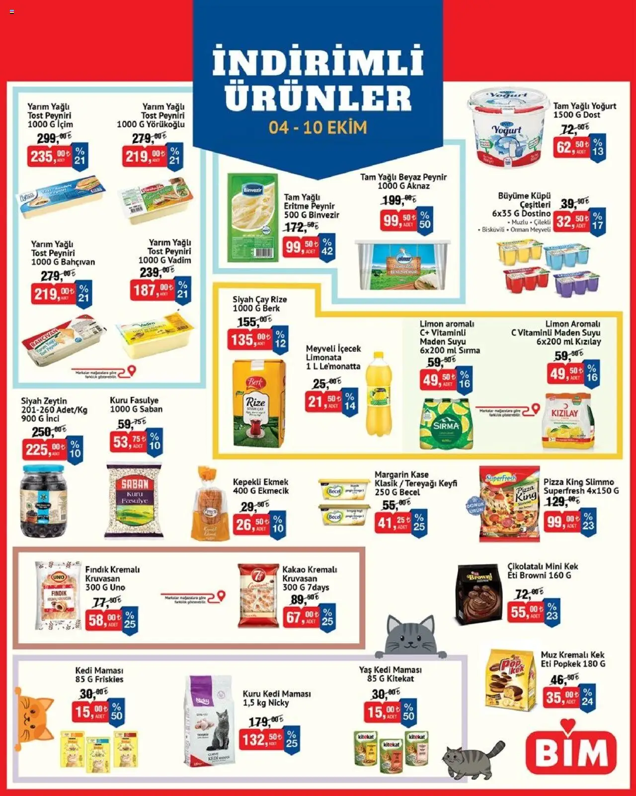 BİM İndirimli Ürünler - 04.10.2025 tarihinden itibaren geçerlidir | Sayfa: 1 | Ürünler: Limonata, Kaşe, Peynir, Zeytin