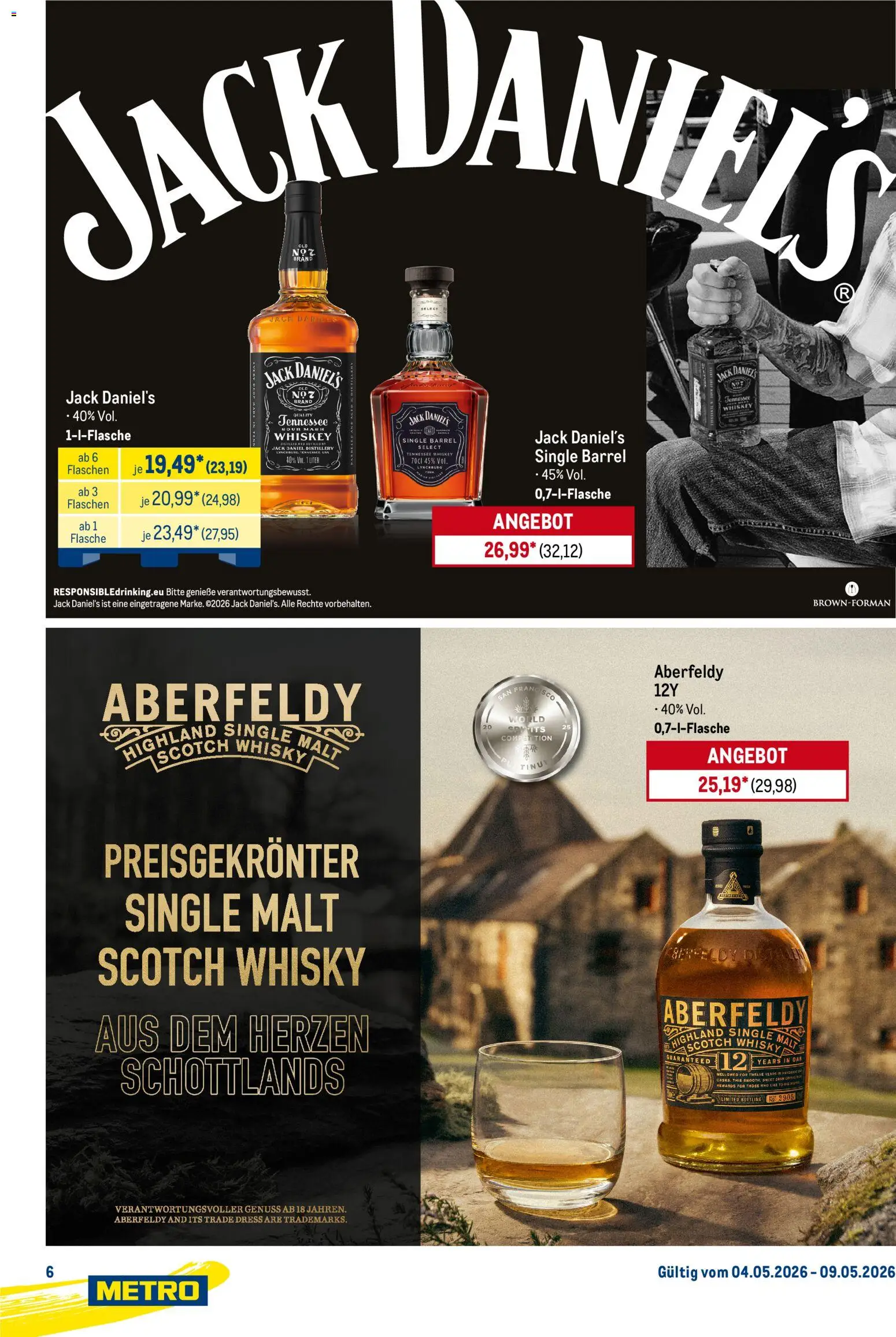 Metro Starke Marken – gültig ab 04.05.2026 | Seite: 6 | Produkte: Whisky, Jack Daniel's, Whiskey
