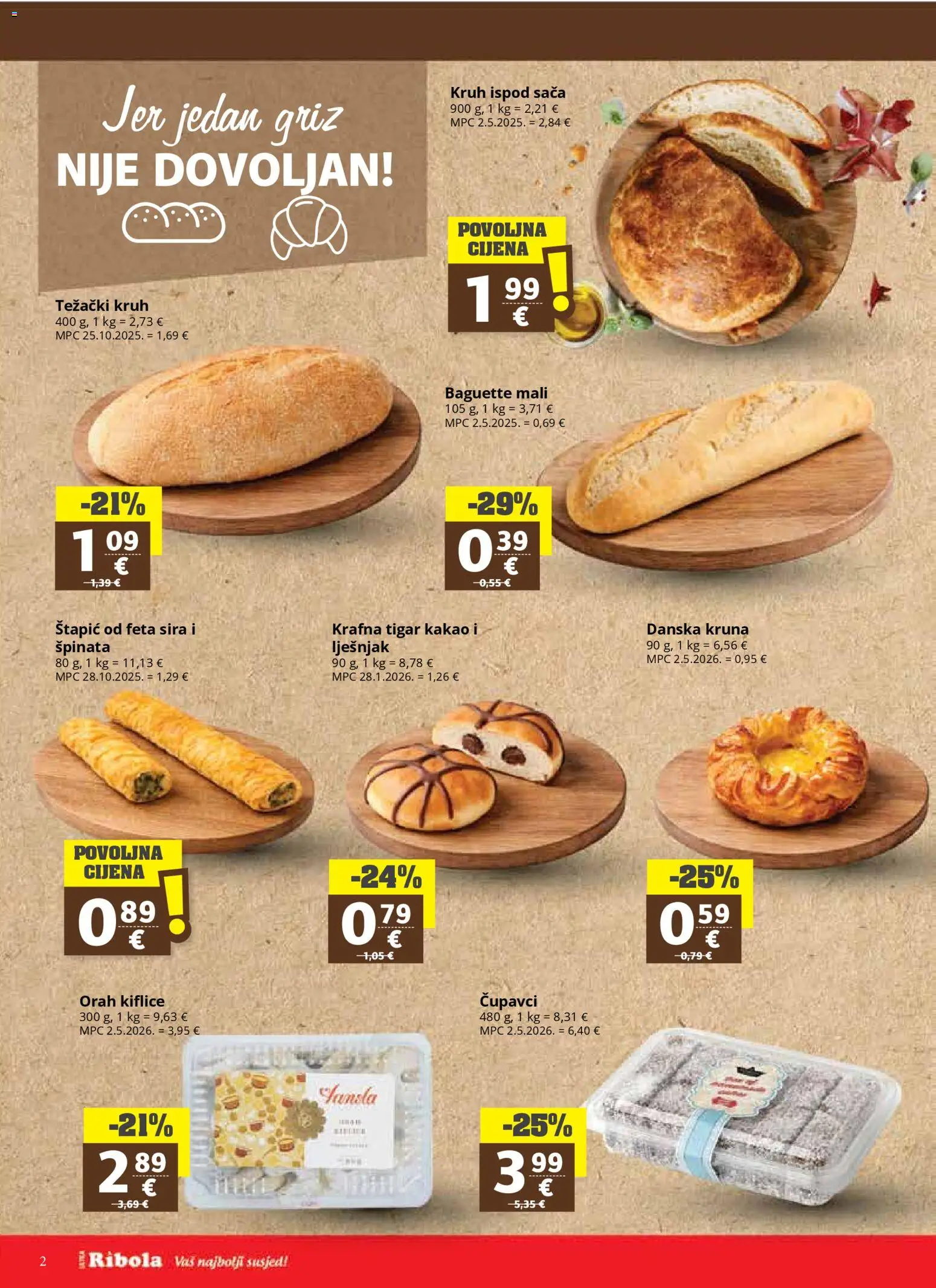Ribola katalog | vrijedi od 08.04.2026 | Stranica: 2 | Proizvodi: Kiflice, Griz, Kruh, Orah