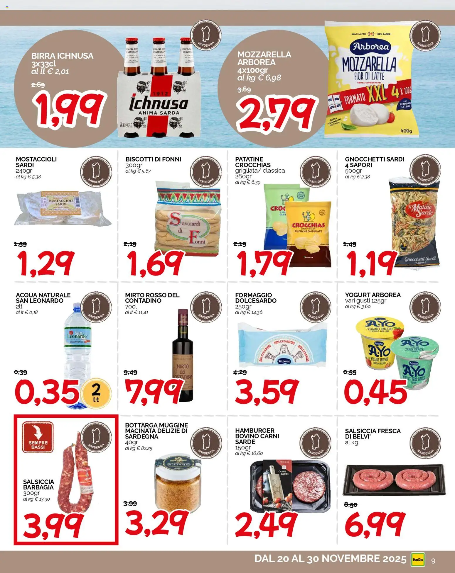 Volantino HarDis del 20.11.2025 | Pagina: 9 | Prodotti: Bovino, Birra, Patatine, Salsiccia