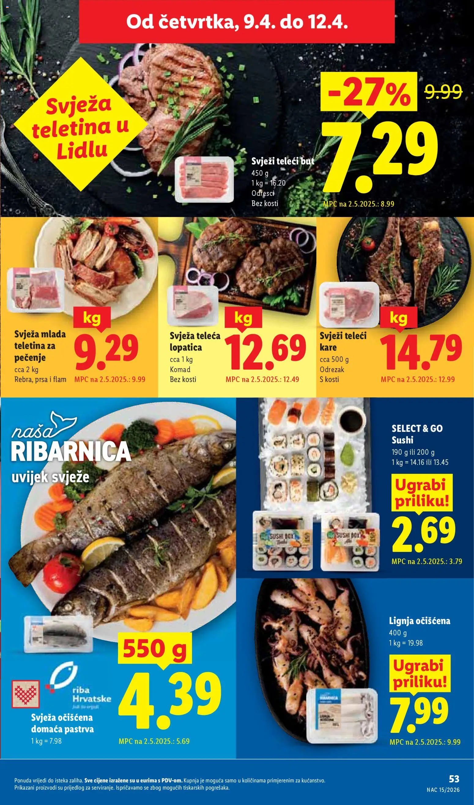 Lidl katalog | vrijedi od 07.04.2026 | Stranica: 53 | Proizvodi: Pastrva, Teletina, Riba, Sushi