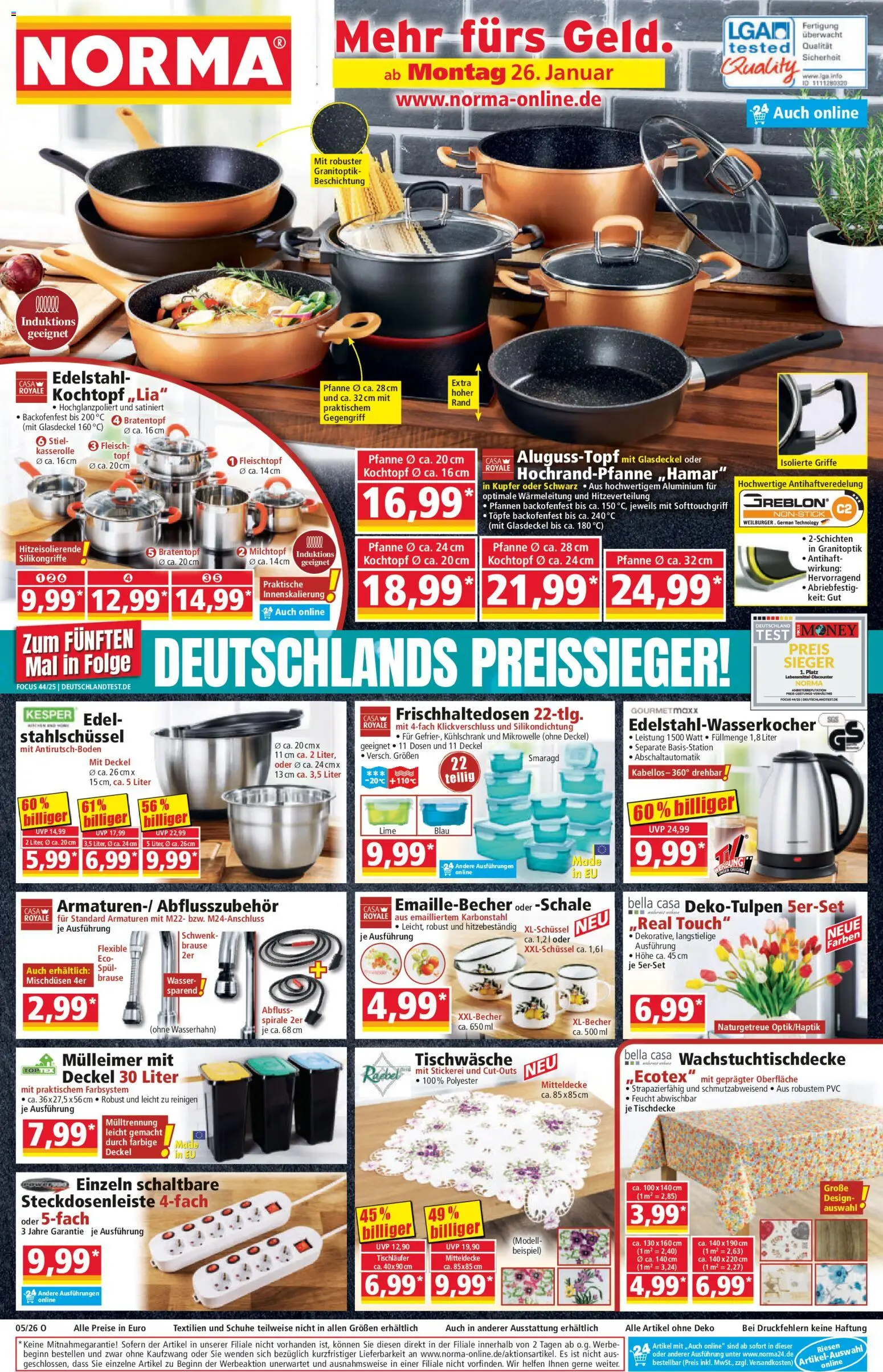 Norma Prospekt 	 – gültig ab 26.01.2026 | Seite: 1 | Produkte: Mikrowelle, Kühlschrank, Wasser, Fleisch