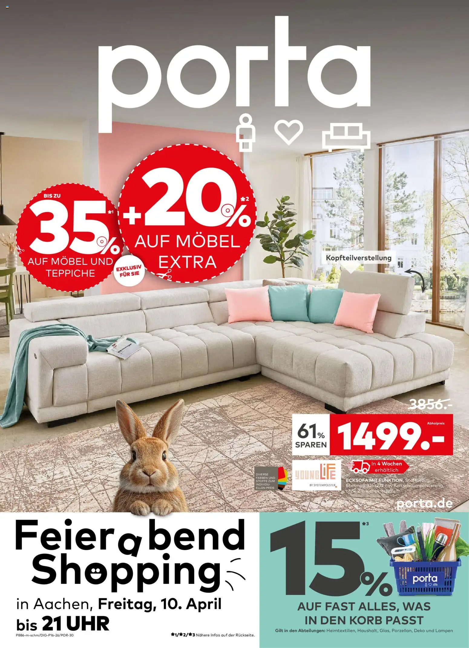 Porta! Prospekt Aachen – gültig ab 06.04.2026 | Seite: 1 | Produkte: Ecksofa, Korb, Uhr