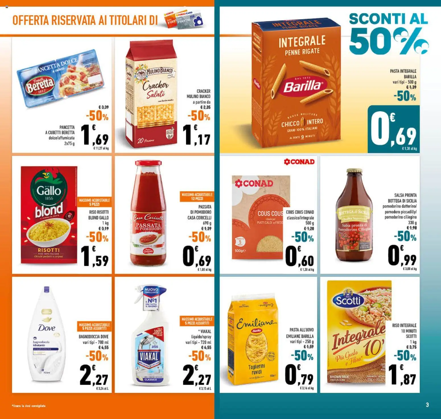 Volantino Conad del 08.04.2026 | Pagina: 3 | Prodotti: Pancetta, Pasta, Crackers, Passata di pomodoro