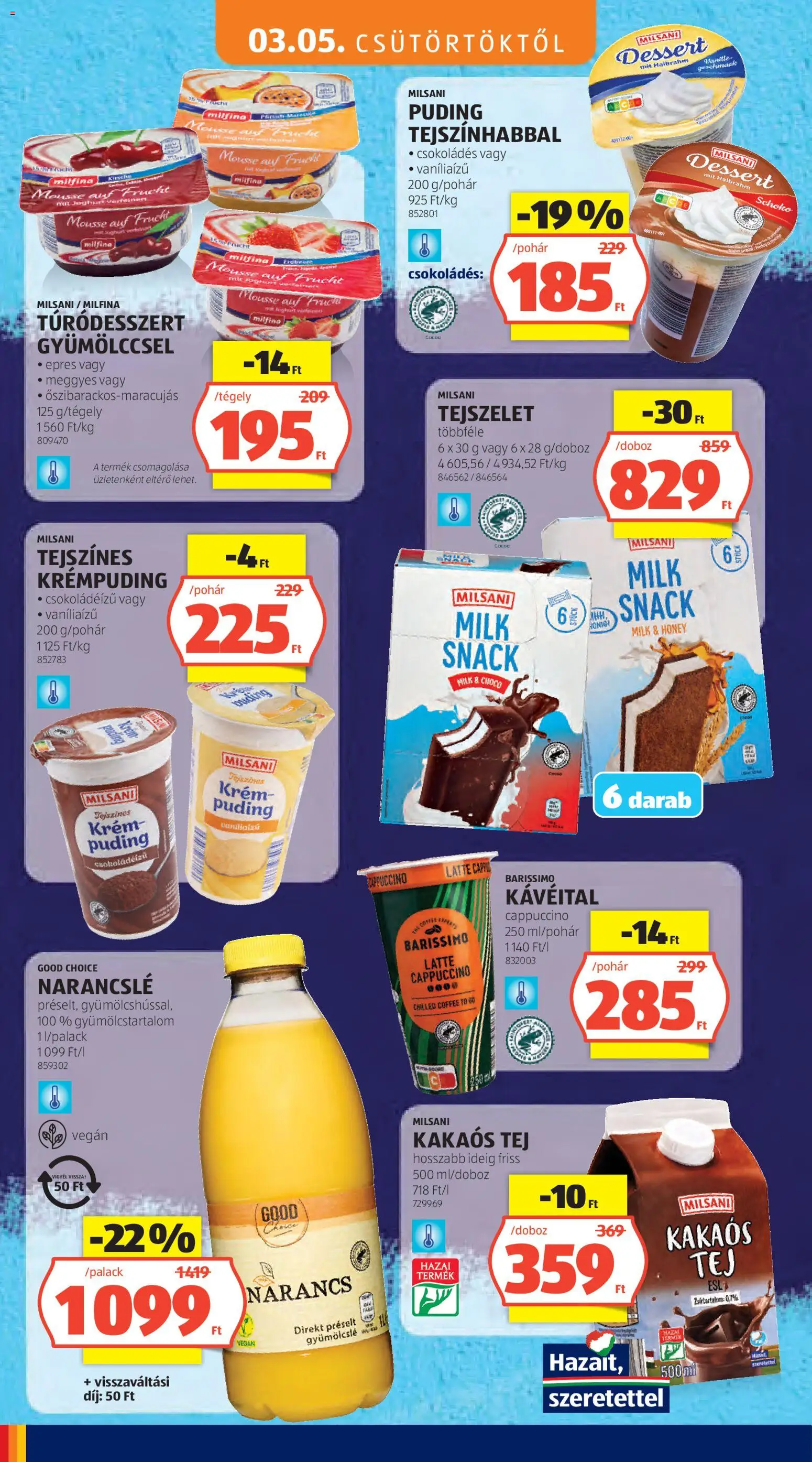 Aldi akciós ujság - amely érvényes a következő dátumtól: 05.03.2026 | Oldal: 12 | Termékek: Cappuccino, Tej, Vegán, Narancslé
