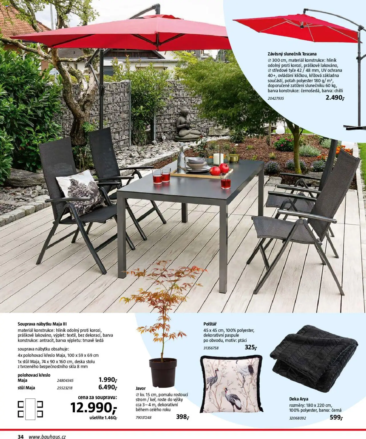 Bauhaus katalog Zahradní nábytek od 01.04.2025 | Strana: 34 | Produkty: Polštář, Křeslo, Stůl, Slunečník