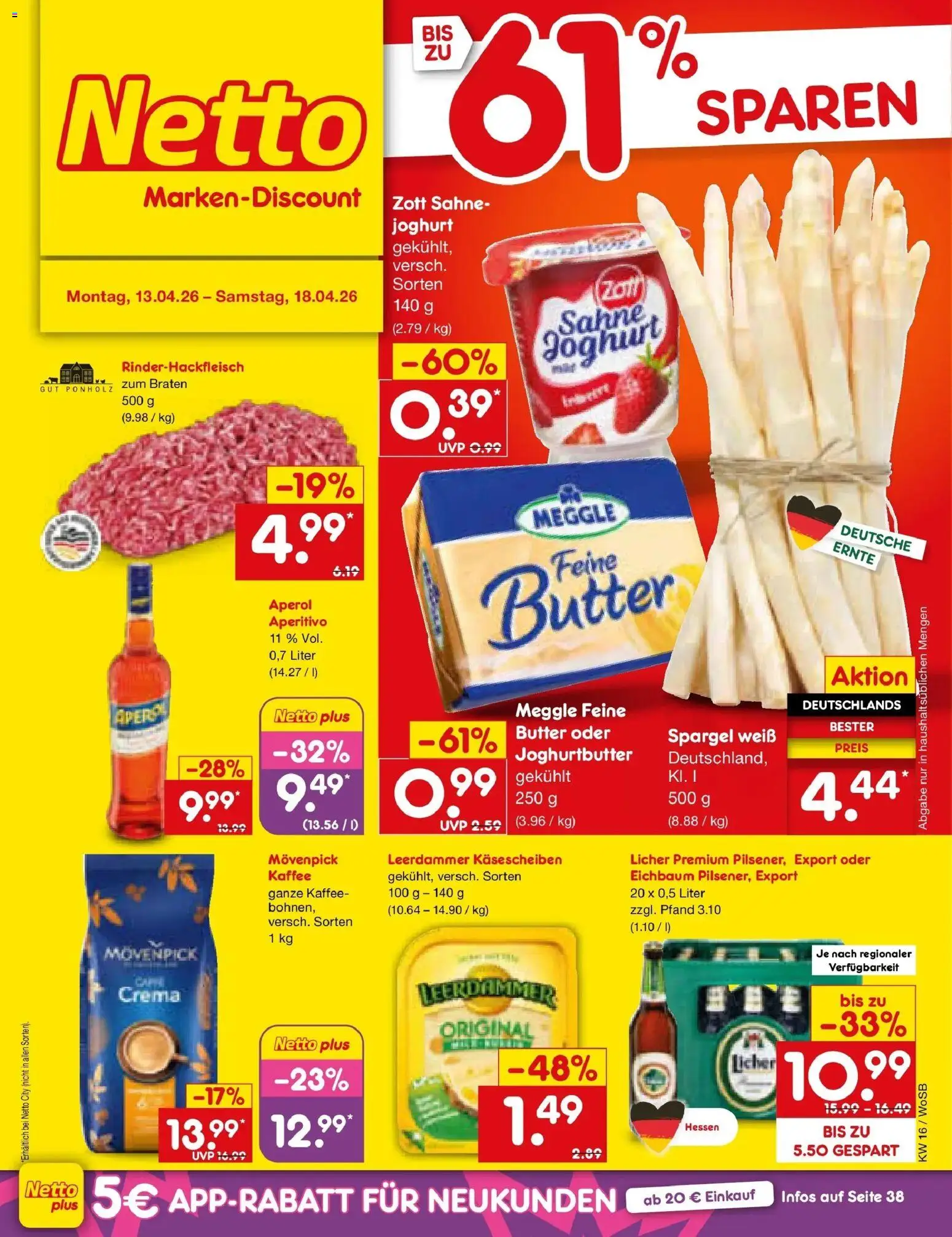 Netto Marken-Discount Prospekt Mannheim	 – gültig ab 13.04.2026 | Seite: 1 | Produkte: Butter, Joghurt, Spargel, Sahne