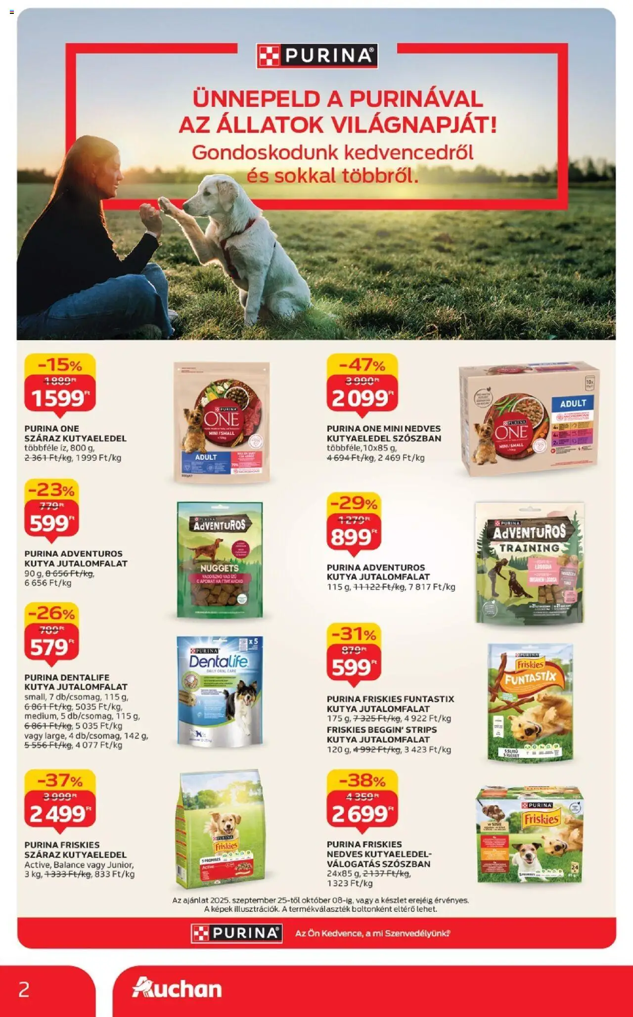 Auchan akciós ujság - amely érvényes a következő dátumtól: 25.09.2025 | Oldal: 2 | Termékek: Kutyaeledel, Purina one, Nuggets