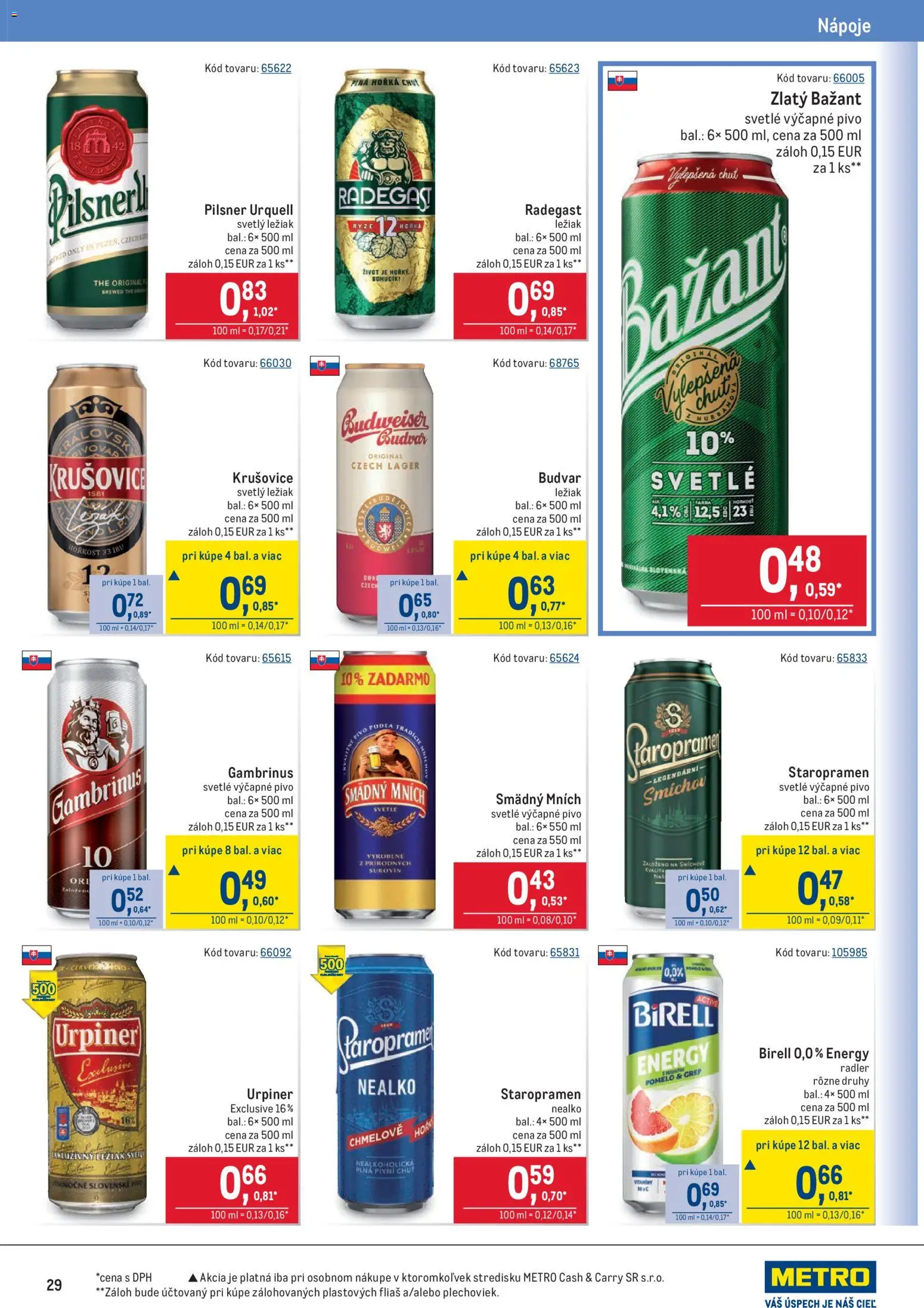 Nové Metro akcie – leták je platný od 11.03.2026 | Strana: 29 | Produkty: Radegast, Budvar, Pomelo, Gambrinus