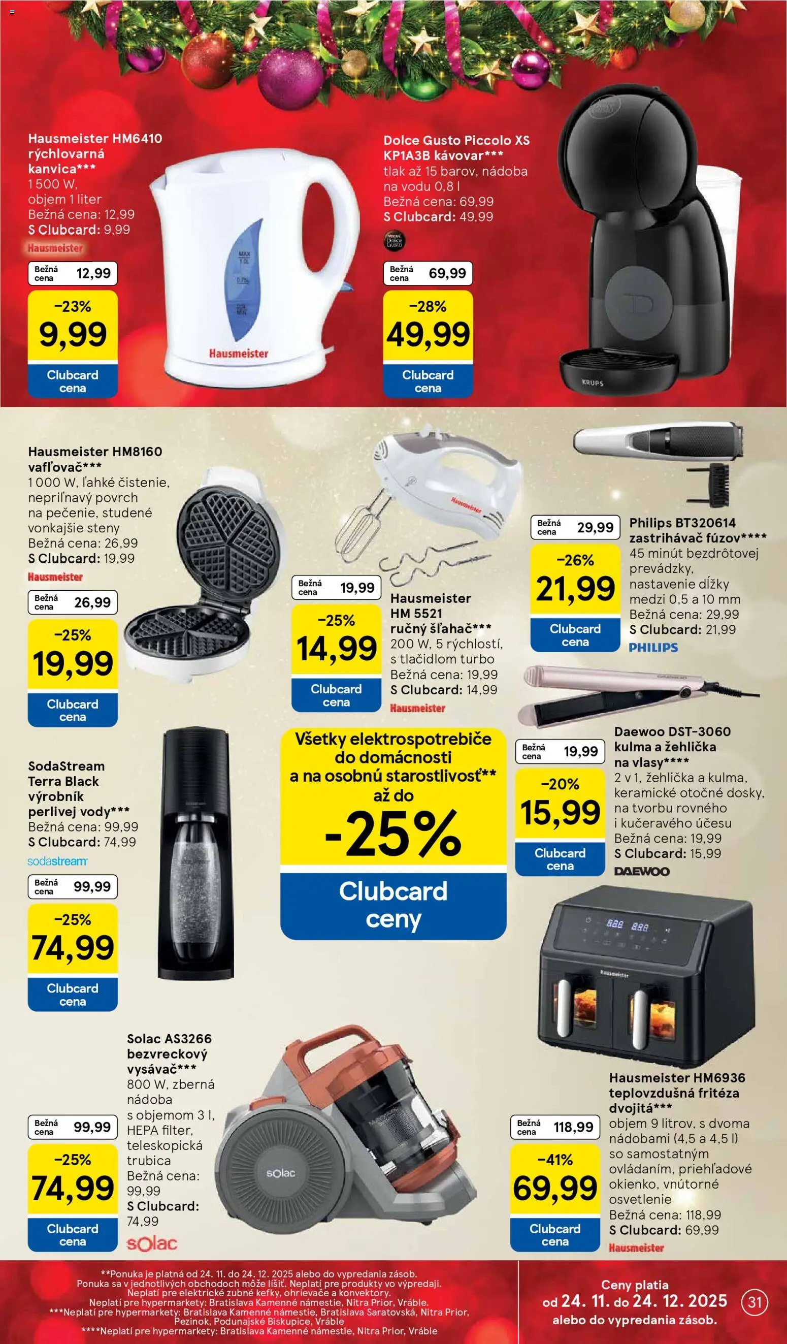 Nové Tesco akcie – leták je platný od 17.12.2025 | Strana: 31 | Produkty: Osvetlenie, Ručný šľahač, Fritéza, Teplovzdušná frítéza