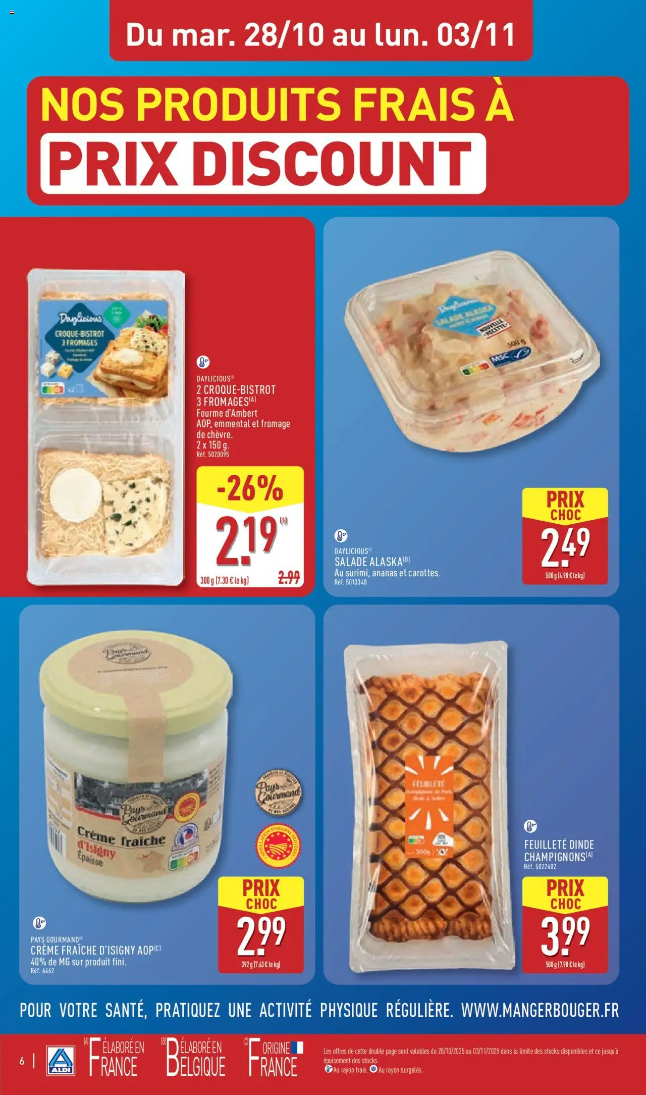 {H1} | Page: 10 | Produits: Salade, Fromage de chèvre, Emmental, Crème fraiche
