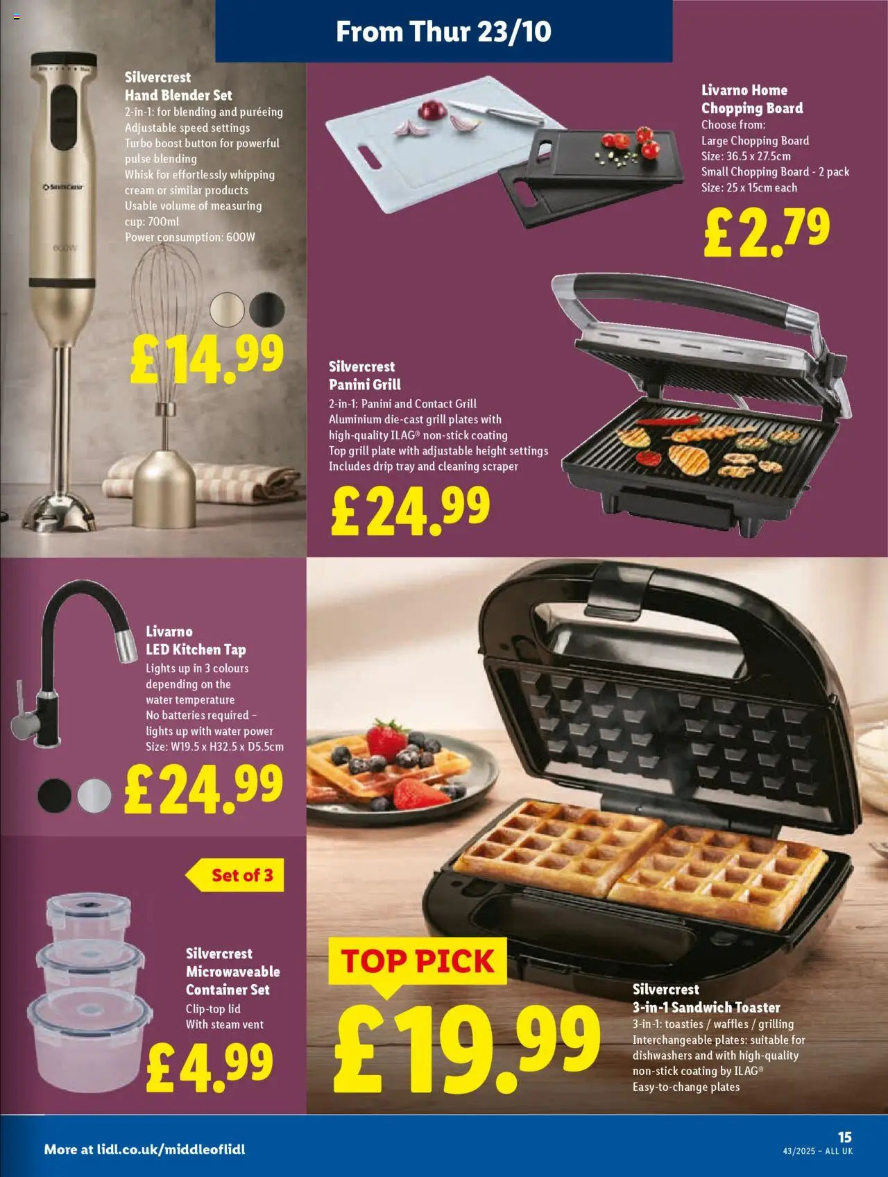{H1} | Page: 15 | Products: Kitchen tap, Waffles, Sandwich toaster, Toaster