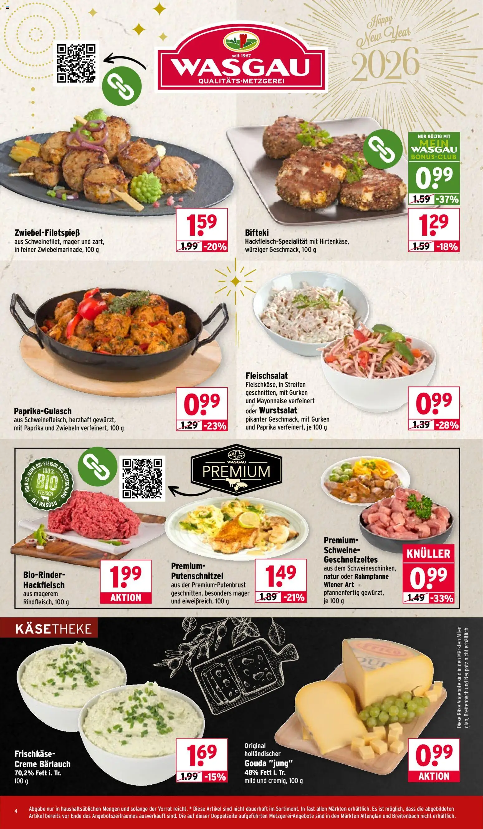 Wasgau Prospekt 	 – gültig ab 29.12.2025 | Seite: 4 | Produkte: Gouda, Zwiebeln, Paprika, Frischkase