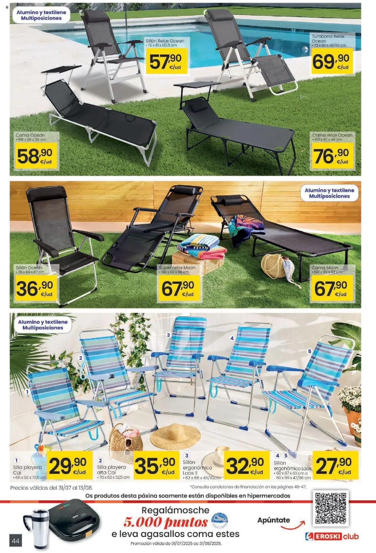 Eroski - Ofertons para conquistarte │ válido desde el 31.07.2025 | Página: 44 | Productos: Tumbona, Cama, Sillón, Silla