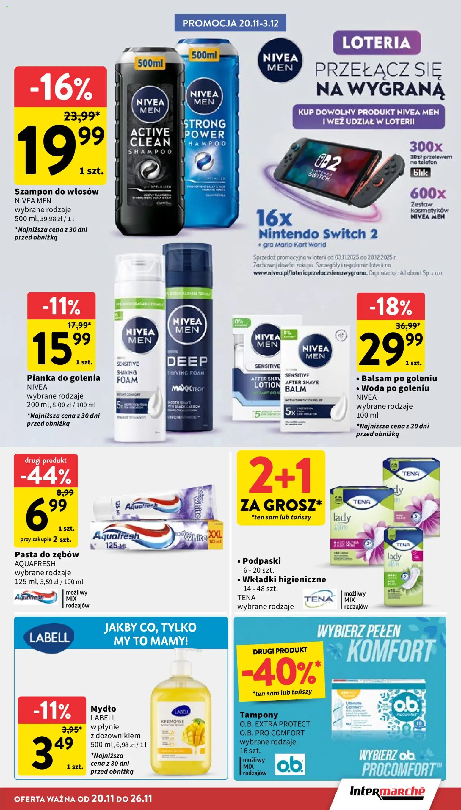 Intermarche Gazetka od 20.11.2025 | Strona: 37 | Produkty: Telefon, Tampony, Pasta do zębów, Lotion