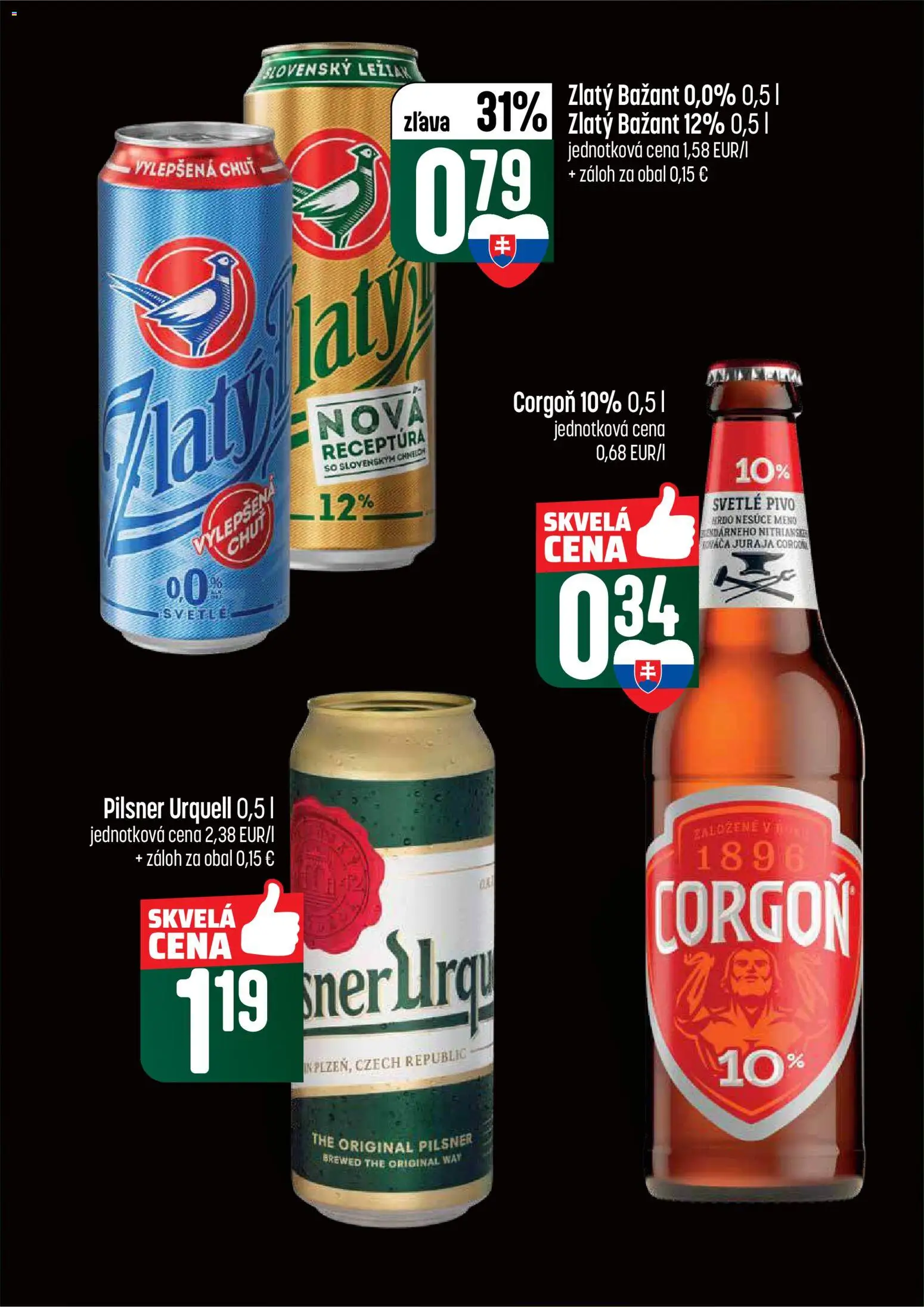 Nové COOP Jednota akcie – leták je platný od 16.04.2026 | Strana: 46 | Produkty: Pivo, Pilsner Urquell, Zlatý Bažant, Corgoň