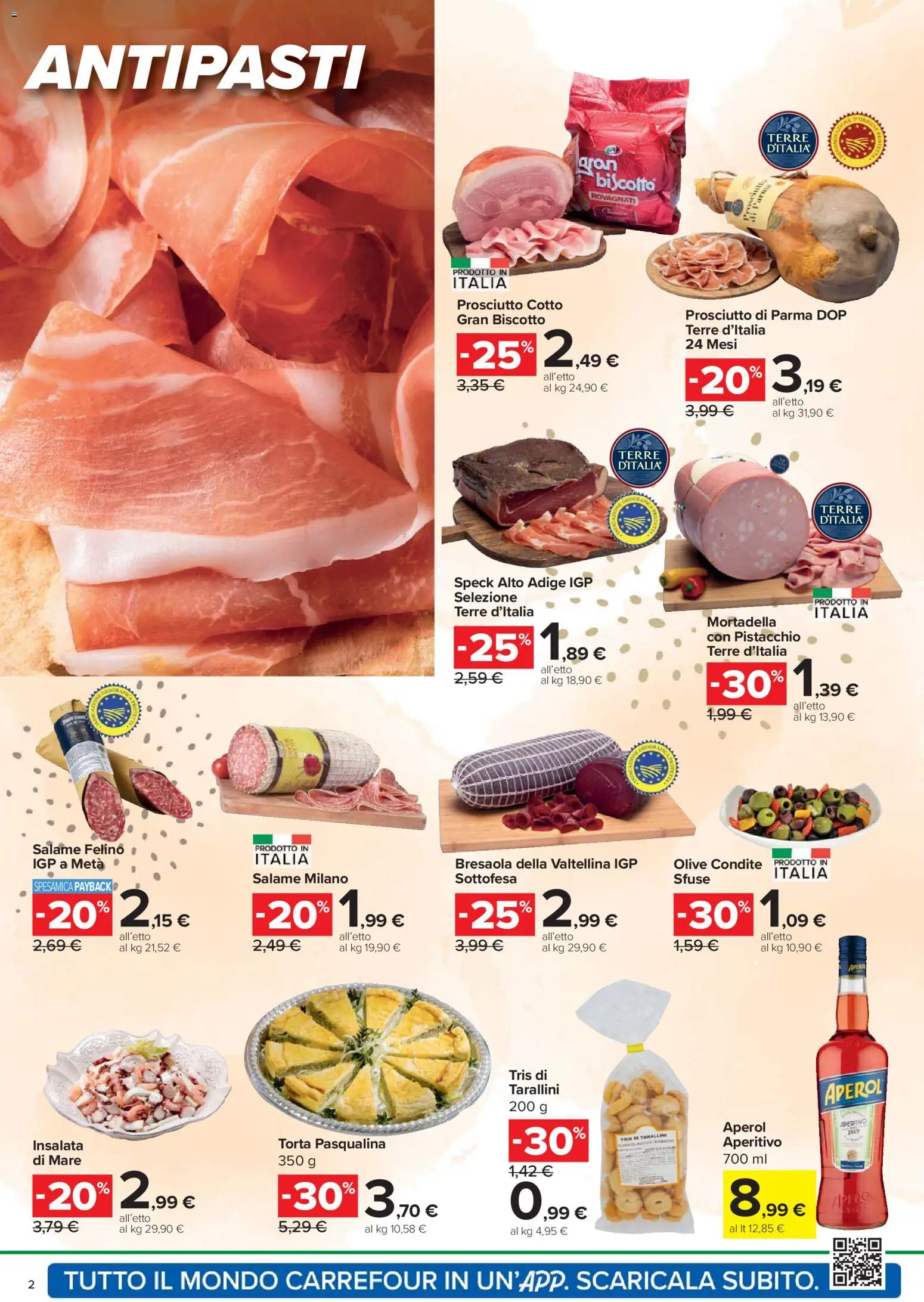 Volantino Carrefour del 24.03.2026 | Pagina: 2 | Prodotti: Prosciutto Cotto, Prosciutto, Aperol, Aperitivo