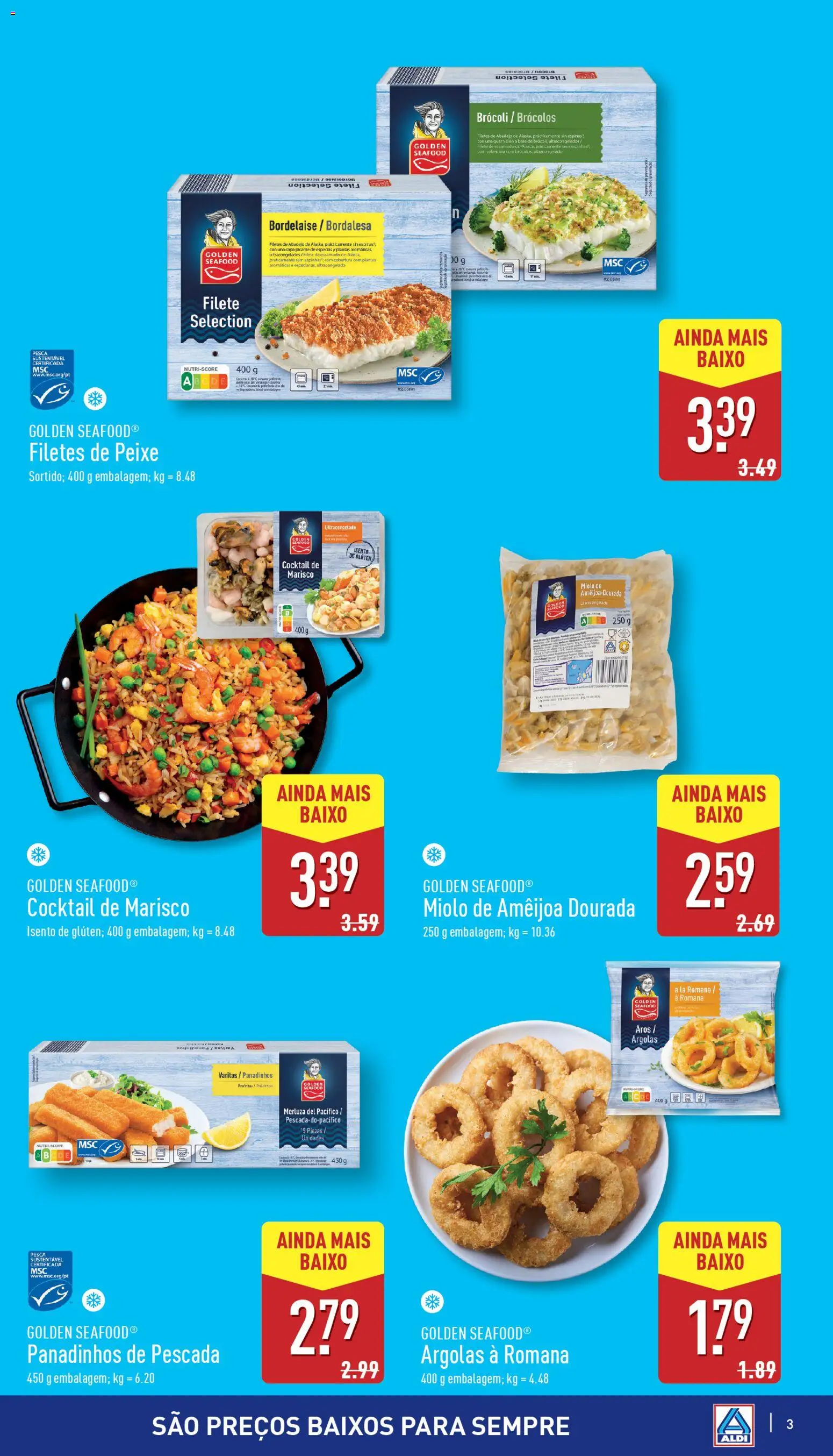 Aldi folheto │ válido de 22.10.2025 | Página: 3 | Produtos: Brócolos, Dourada, Base, Peixe