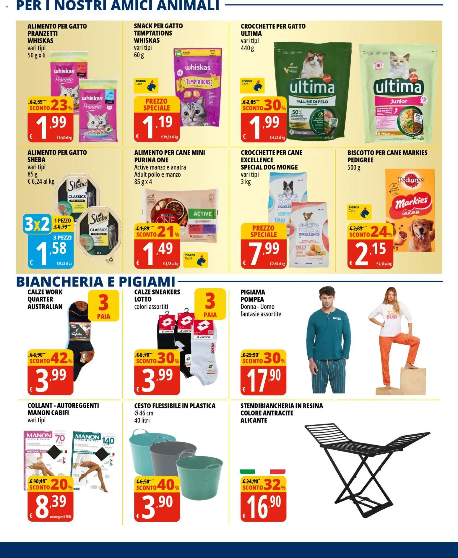 Volantino Tigros del 26.02.2026 | Pagina: 30 | Prodotti: Paté, Pigiama, Sneakers, Stendibiancheria