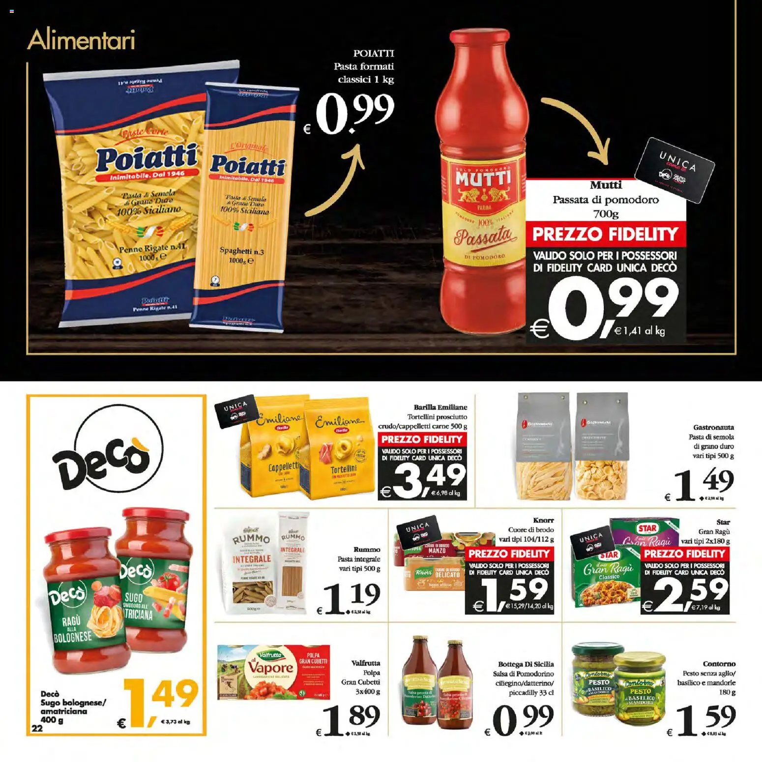 Volantino Decò del 13.01.2026 | Pagina: 22 | Prodotti: Salsa, Prosciutto, Mandorle, Penne