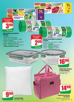 Woreczki z suwakiem Paclan, 2 rodzaje: - poj. 1 l, 15 + 2 szt. gratis, - poj. 3 l, 10 + 2 szt. gratis / 1 opak. Cena przy zakupie 1 opak. - 5,99 zł (0,40-0,60 zł/szt.) Cena za opak. przy zakupie 2 opak. - 3,99 zł (0,27 -0,40 zł/szt.) • Mieszaj dowolnie rodzaje od 17.09.2025 | Strona: 59