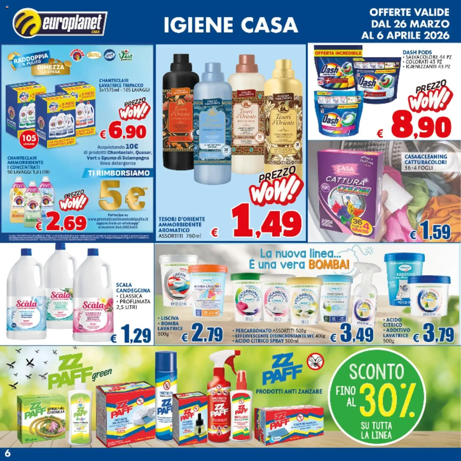 Volantino Europlanet Casa del 26.03.2026 | Pagina: 6 | Prodotti: Ammorbidente, Candeggina, Lavatrice, Scala