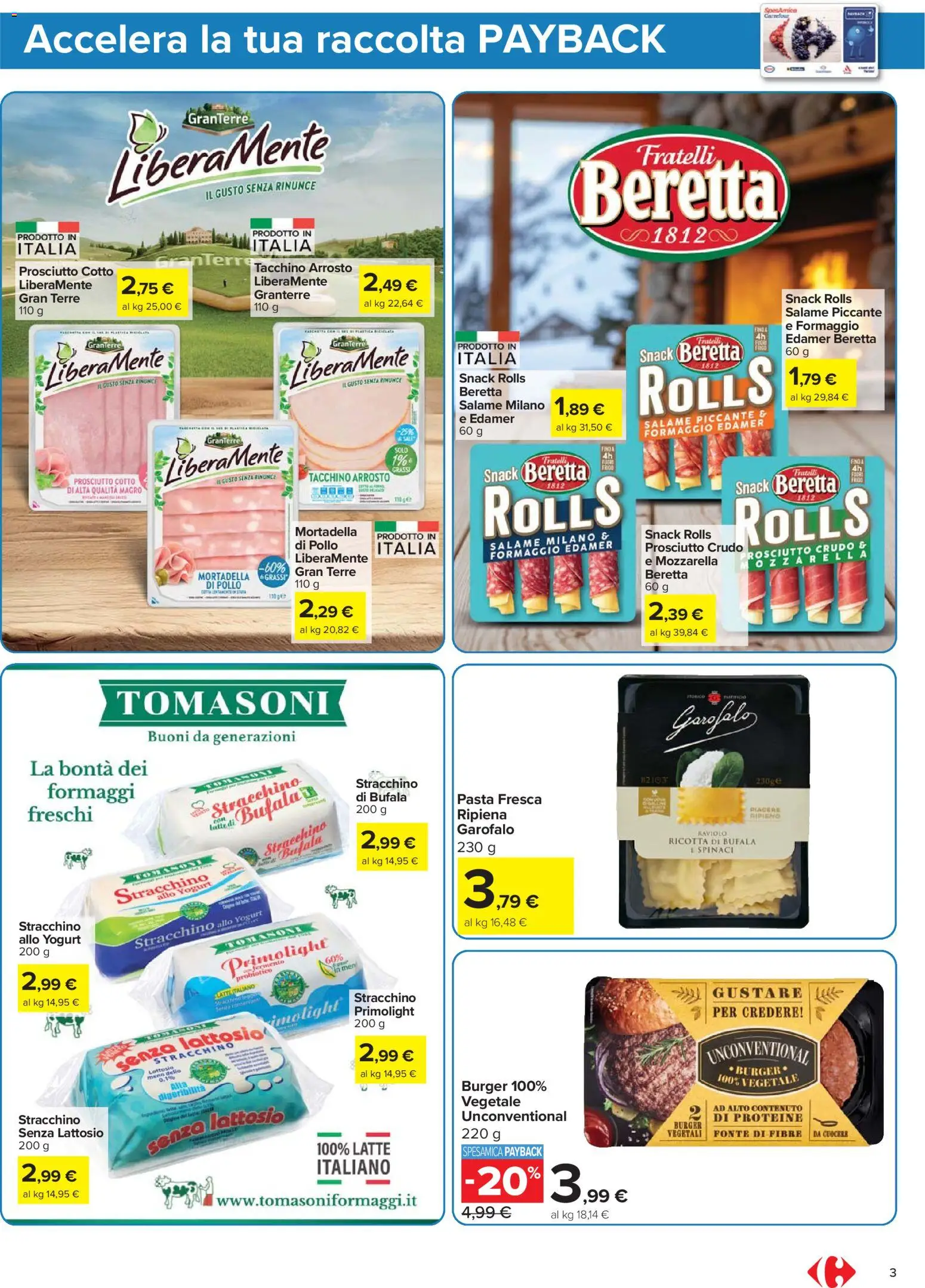 Volantino Carrefour del 02.01.2026 | Pagina: 3 | Prodotti: Prosciutto Crudo, Latte, Formaggio, Stracchino